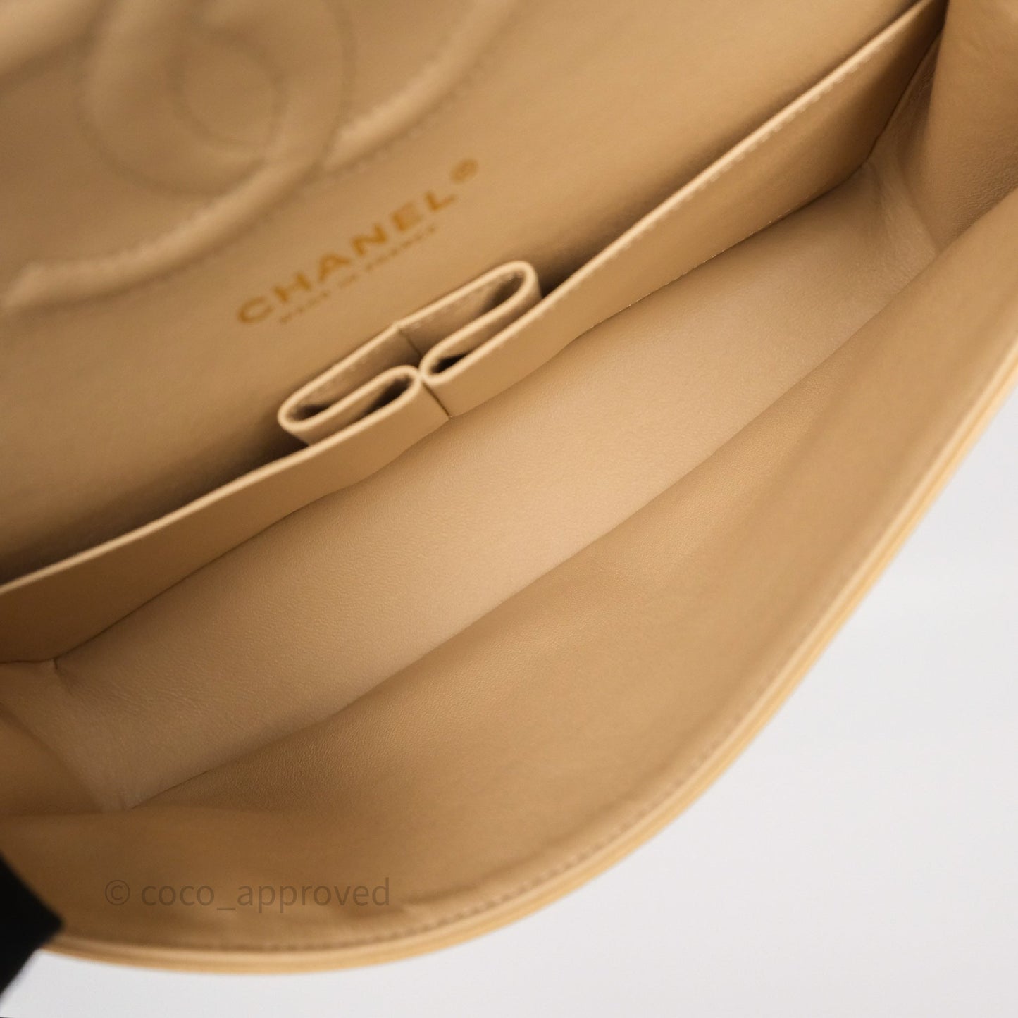 Chanel M/L Medium Classic Flap Quilted Beige Caviar Gold Hardware
