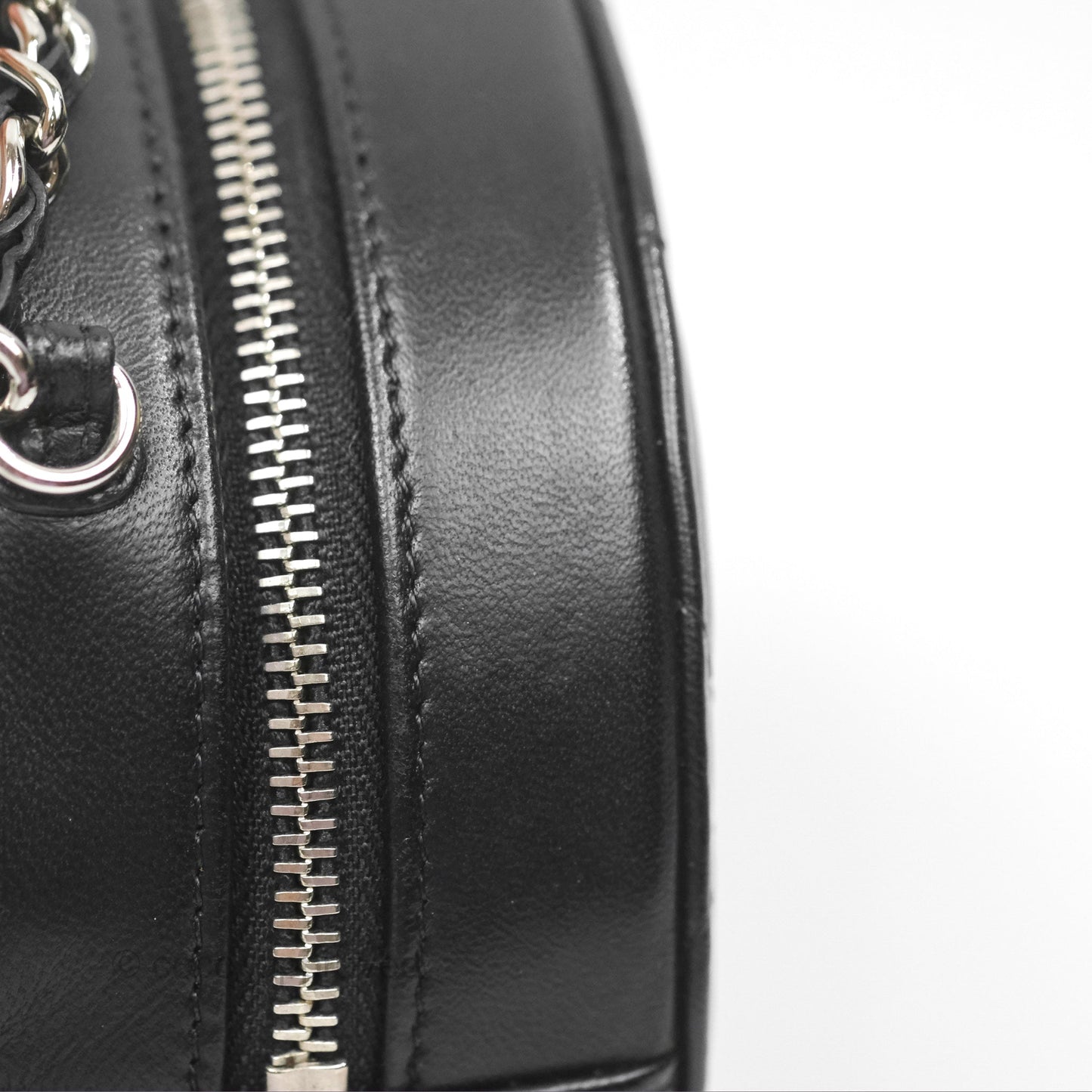 Chanel Classic Quilted Round Clutch With Chain Black Lambskin Silver Hardware