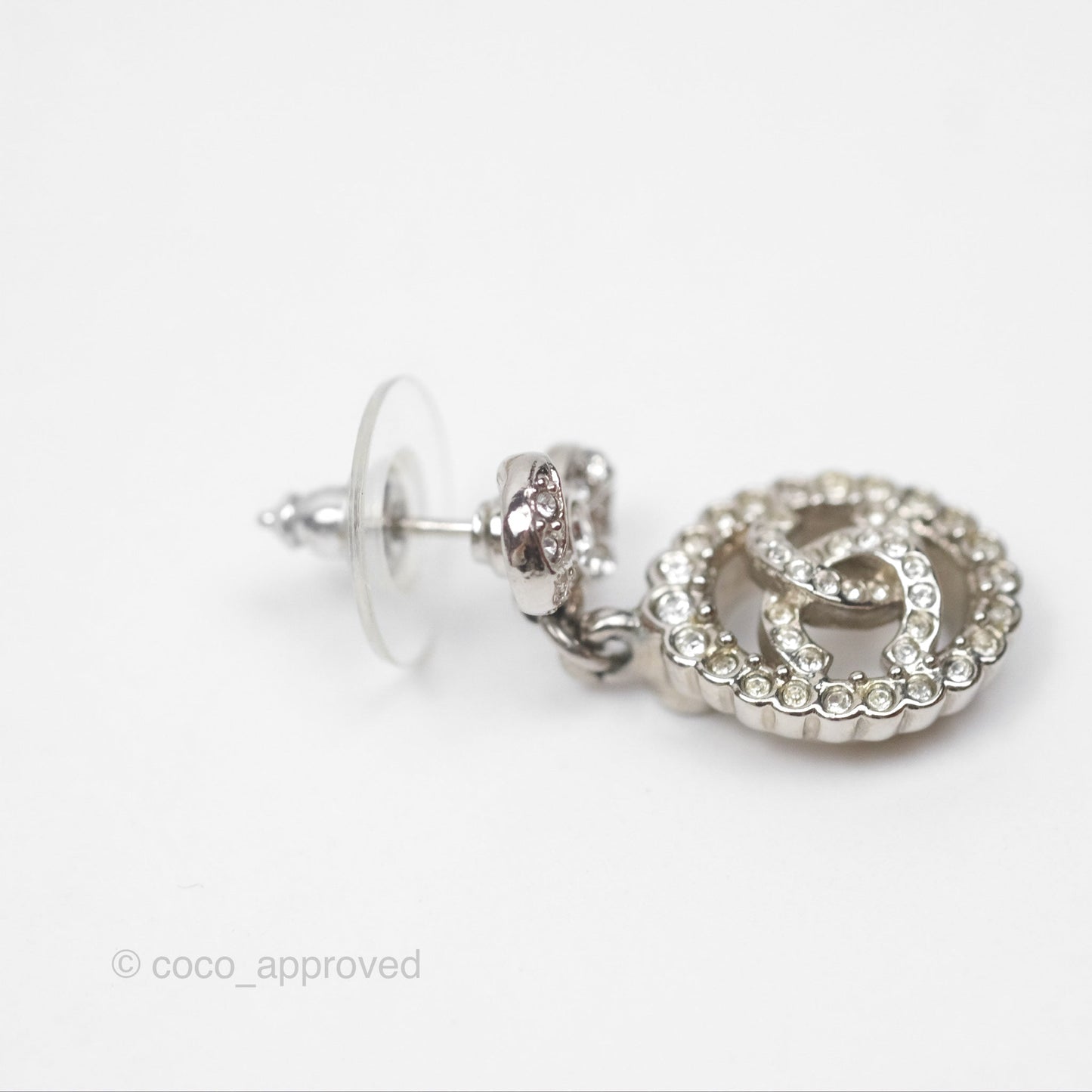 Chanel Crystal CC Bow Knot Drop Earrings Silver Tone 22B