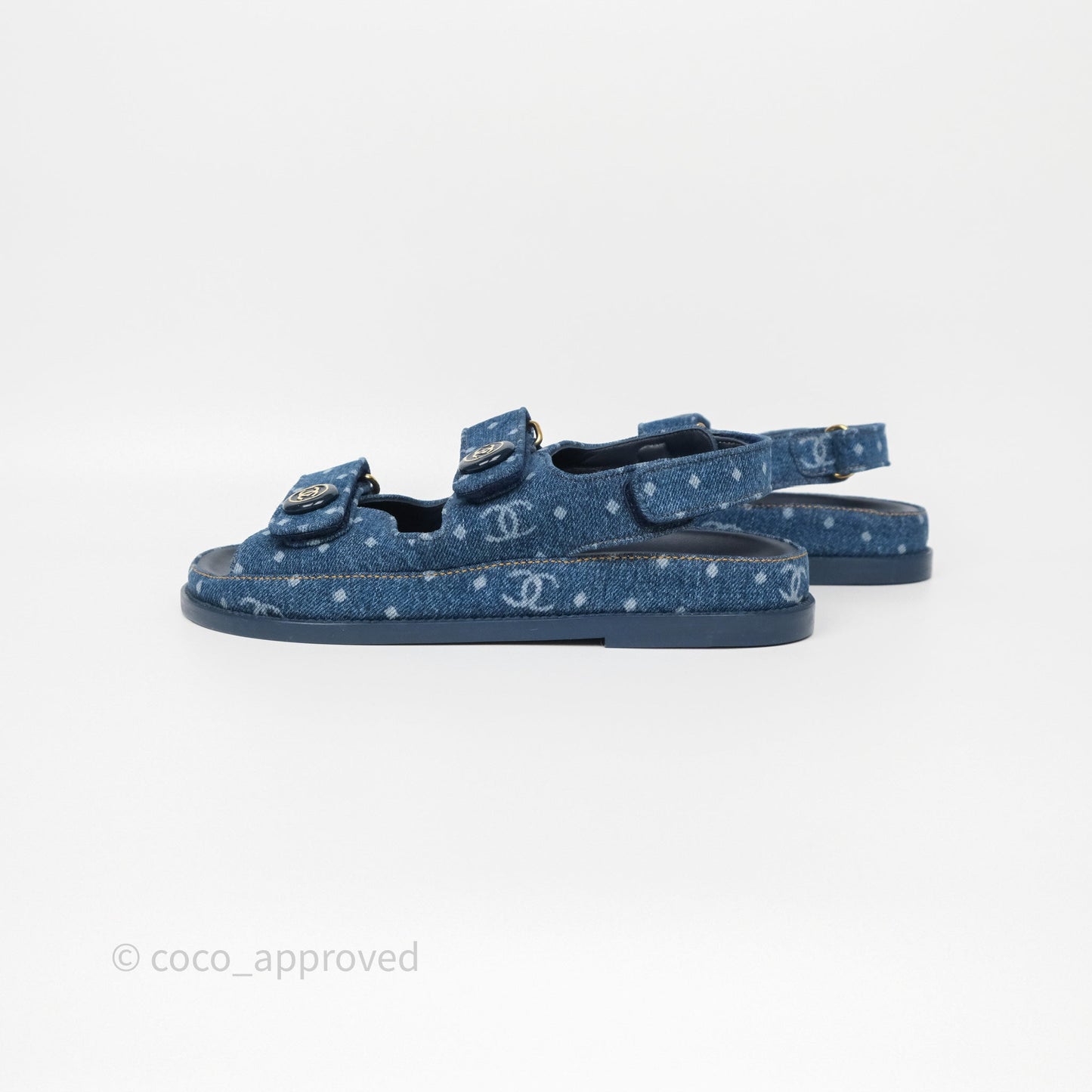 Chanel CC Dots Dad Sandals Denim Blue 23P Size 38