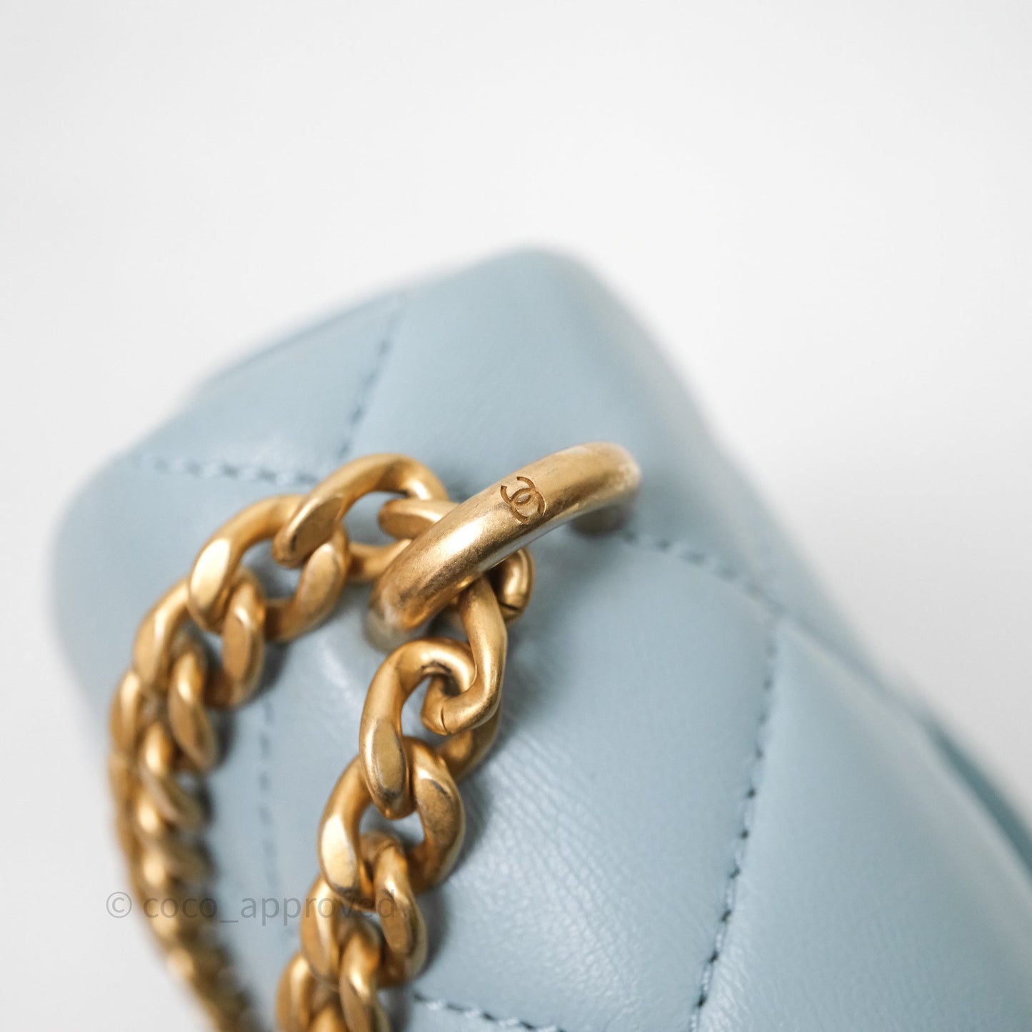Chanel Quilted Enamel Pending CC Small Square Flap Baby Blue Lambskin
