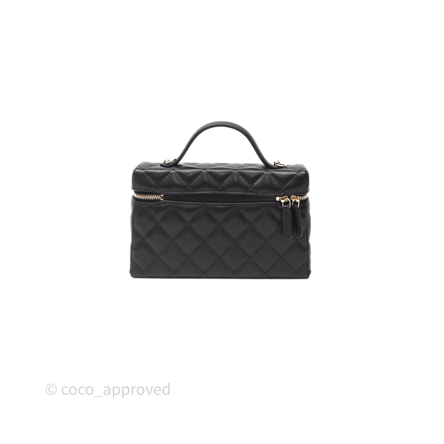 Chanel Top Handle Long Vanity with Chain Black Caviar Gold Hardware