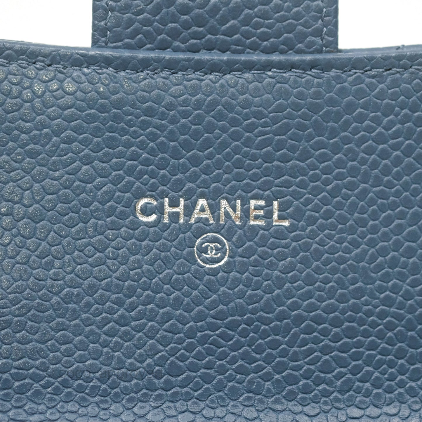 Chanel Quilted Small Flap Wallet Grey Blue Caviar Silver Hardware