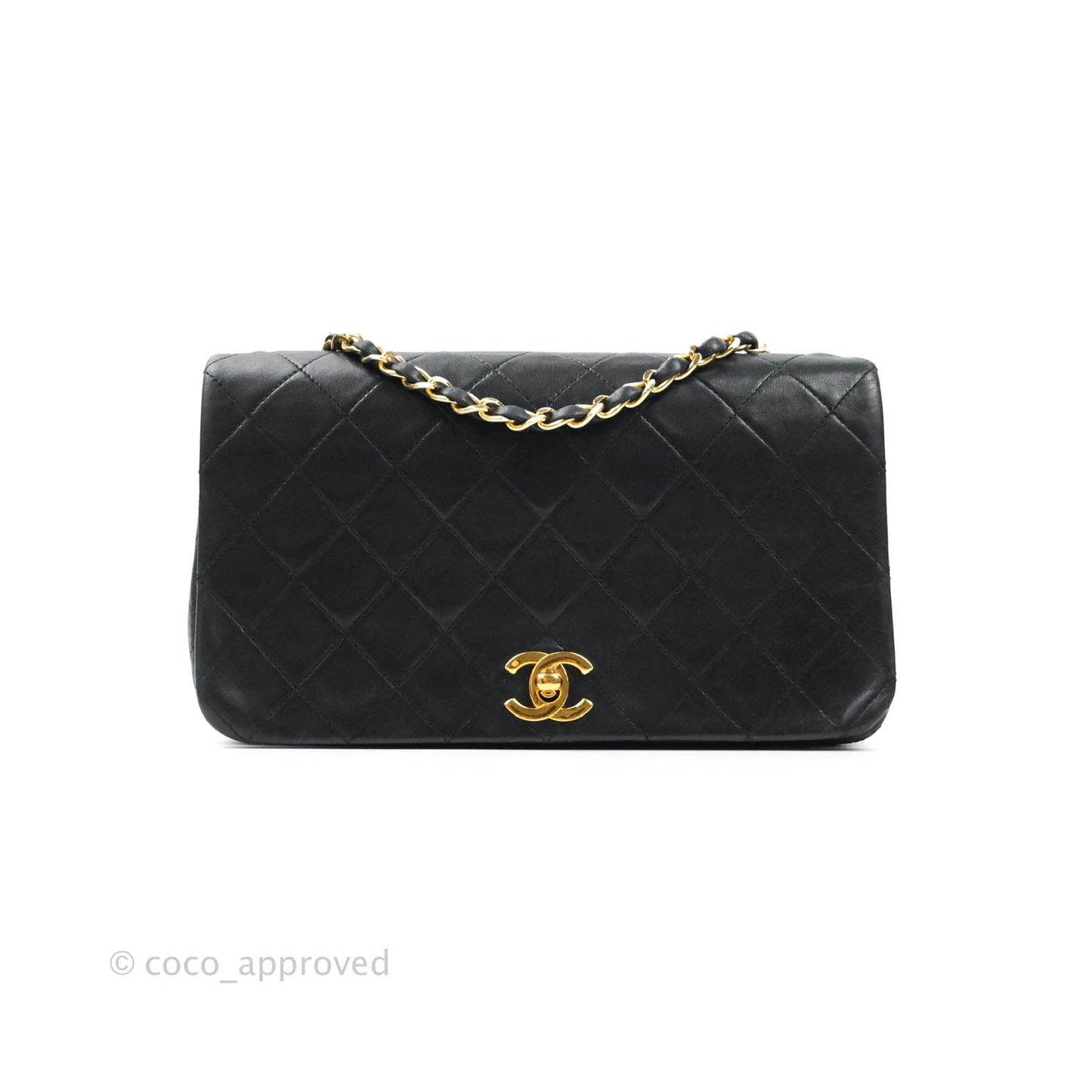 Chanel Vintage Small Single Full Flap Bag Black Lambskin 24K Gold Hardware