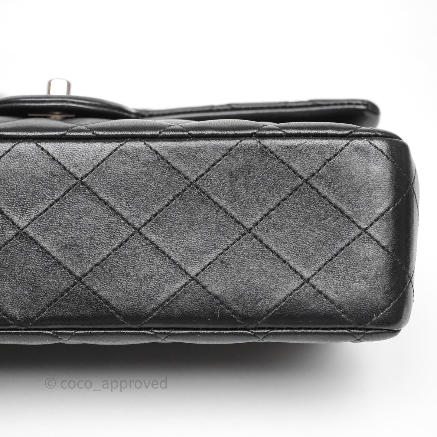 Chanel Classic M/L Medium Flap Quilted Black Lambskin Silver Hardware