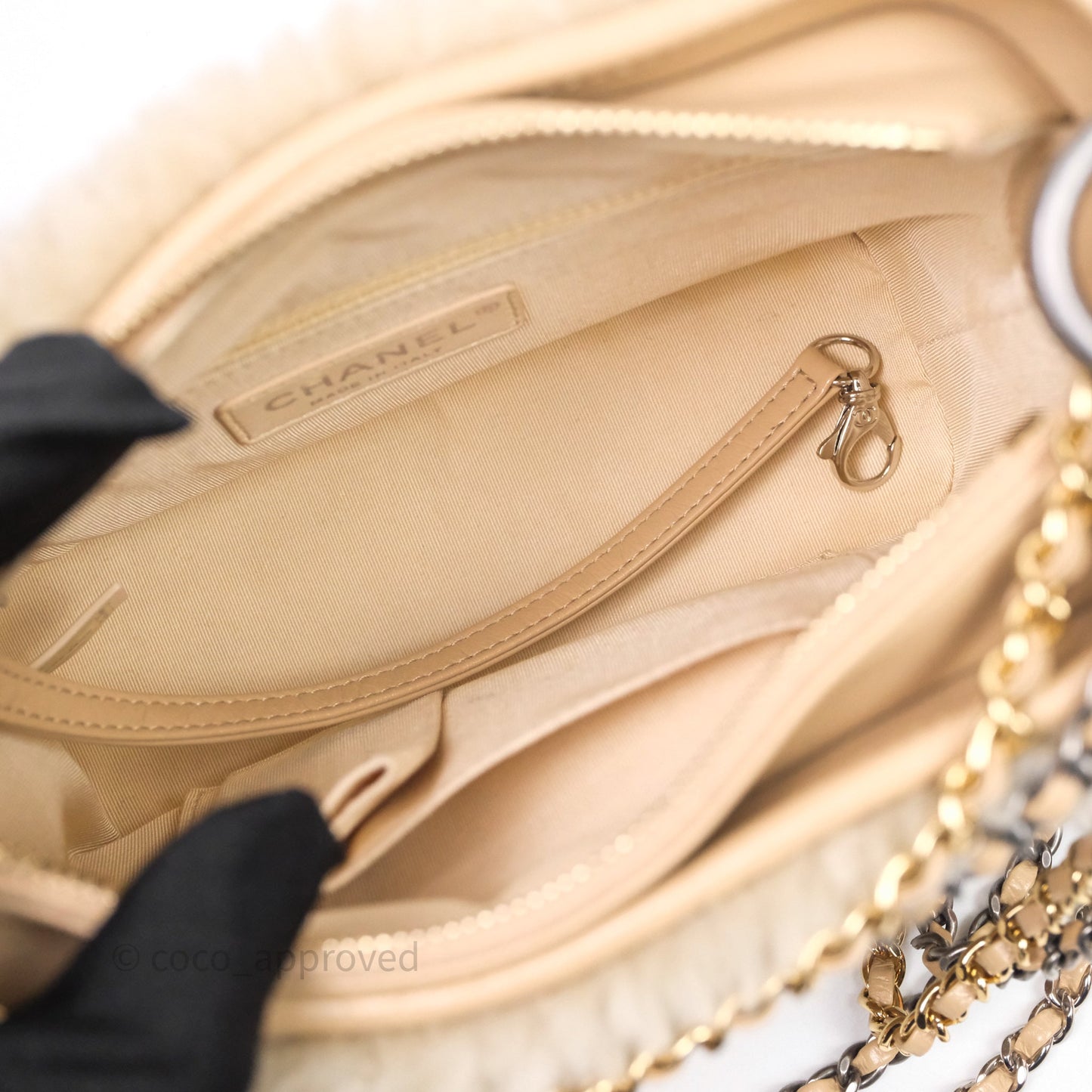 Chanel Small Gabrielle Hobo Shearling Beige Mixed Hardware