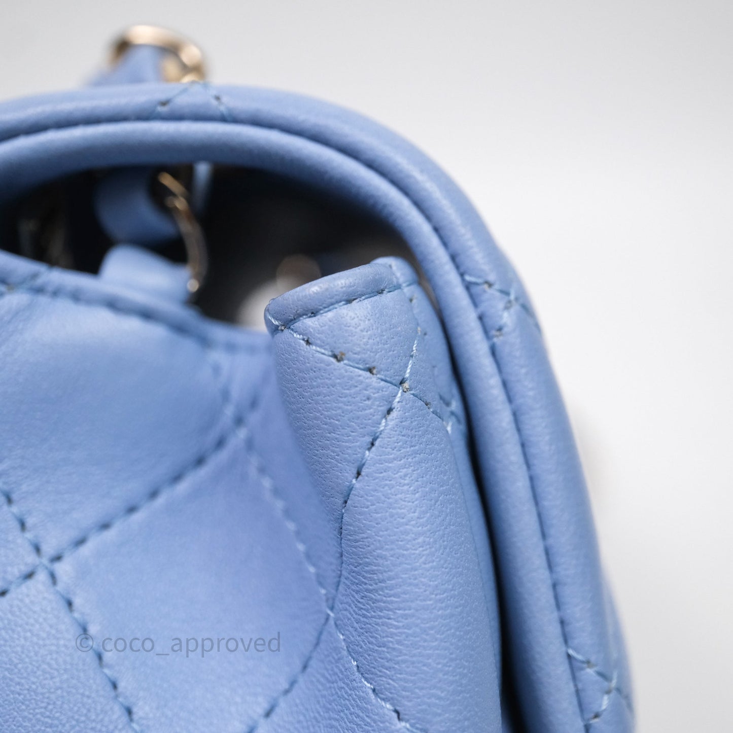 Chanel Mini Square Quilted Sky Blue Lambskin Gold Hardware