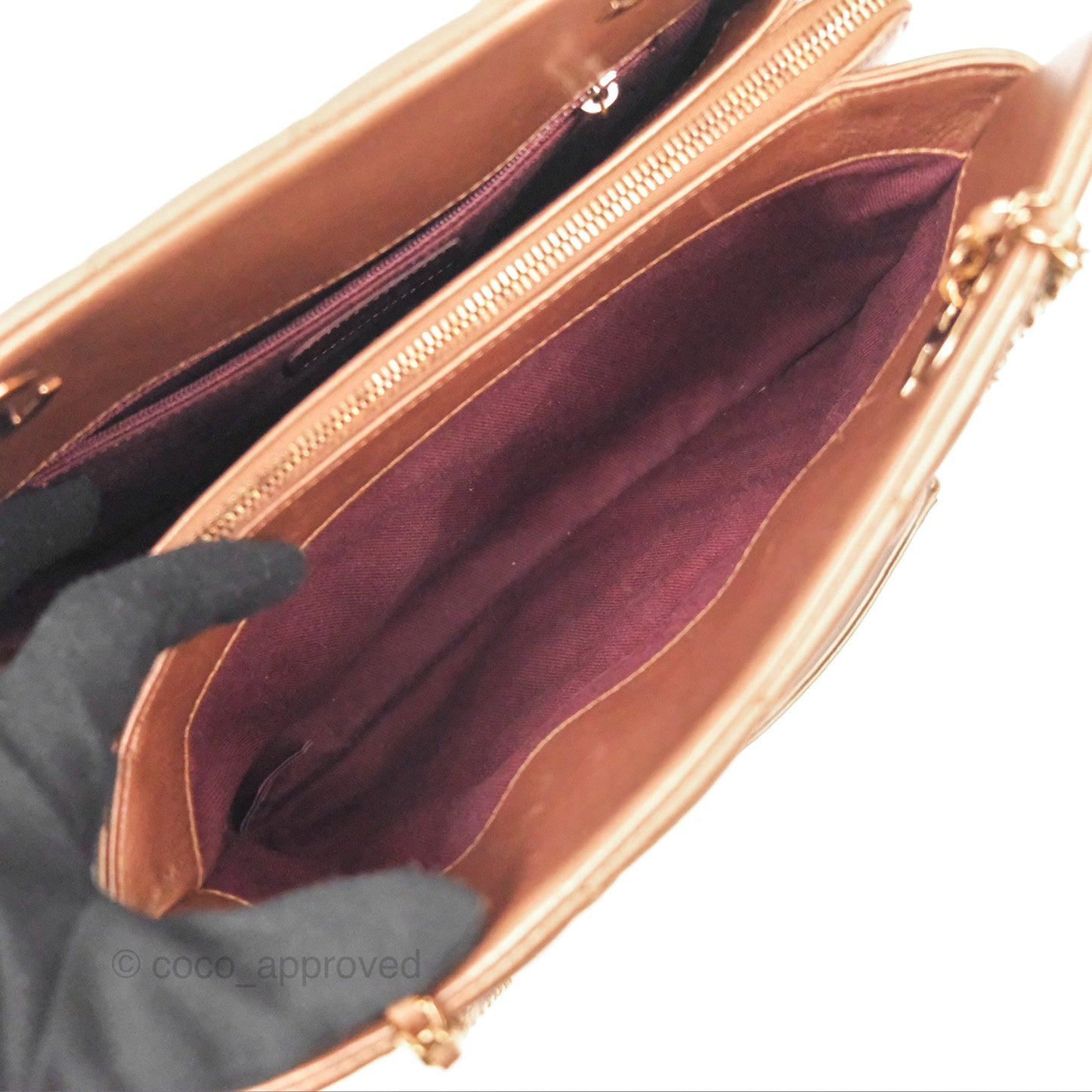Chanel Quilted Small CC Eyelet Tote Copper Iridescent Goatskin Rose Gold