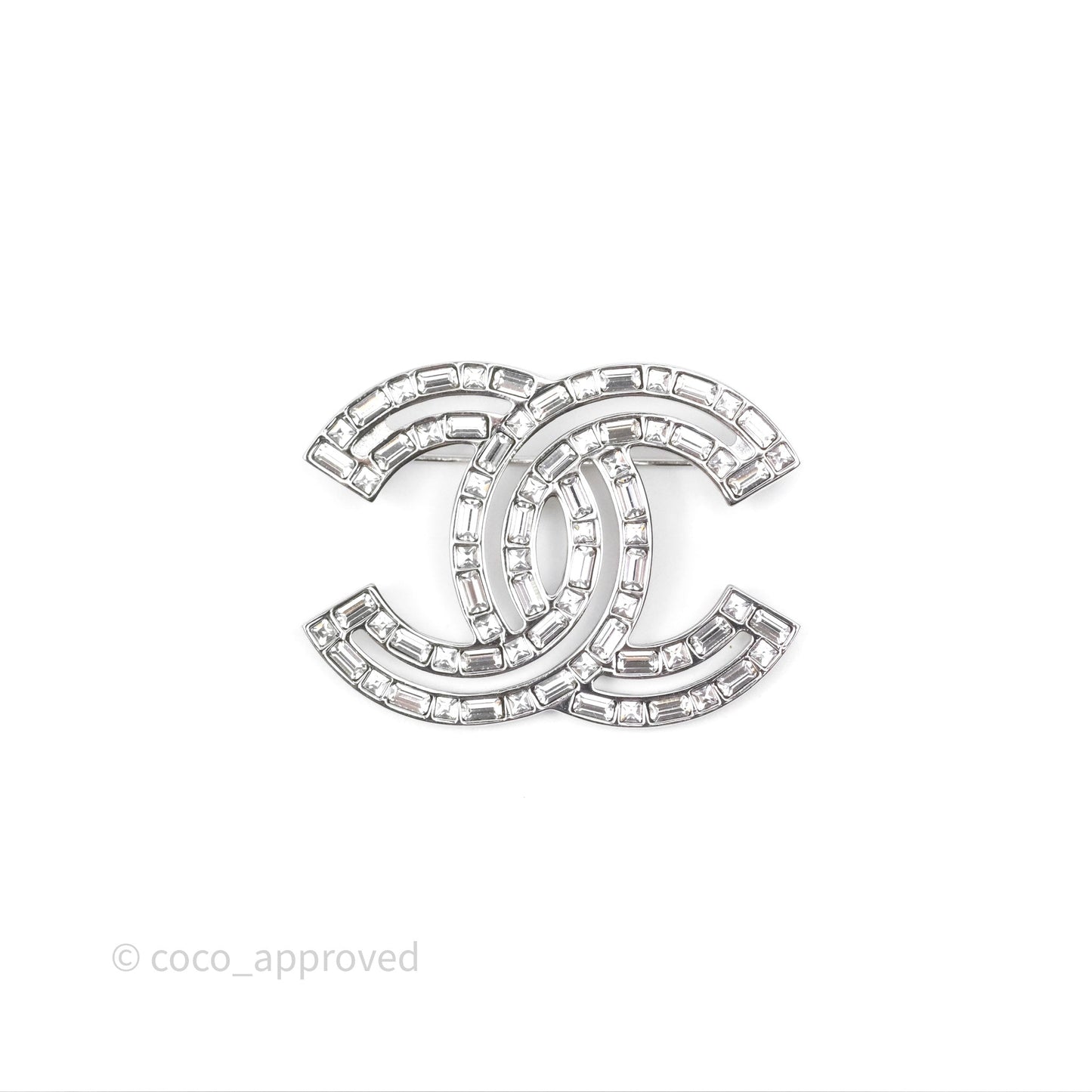 Chanel Crystal CC Brooch Silver Tone 22P