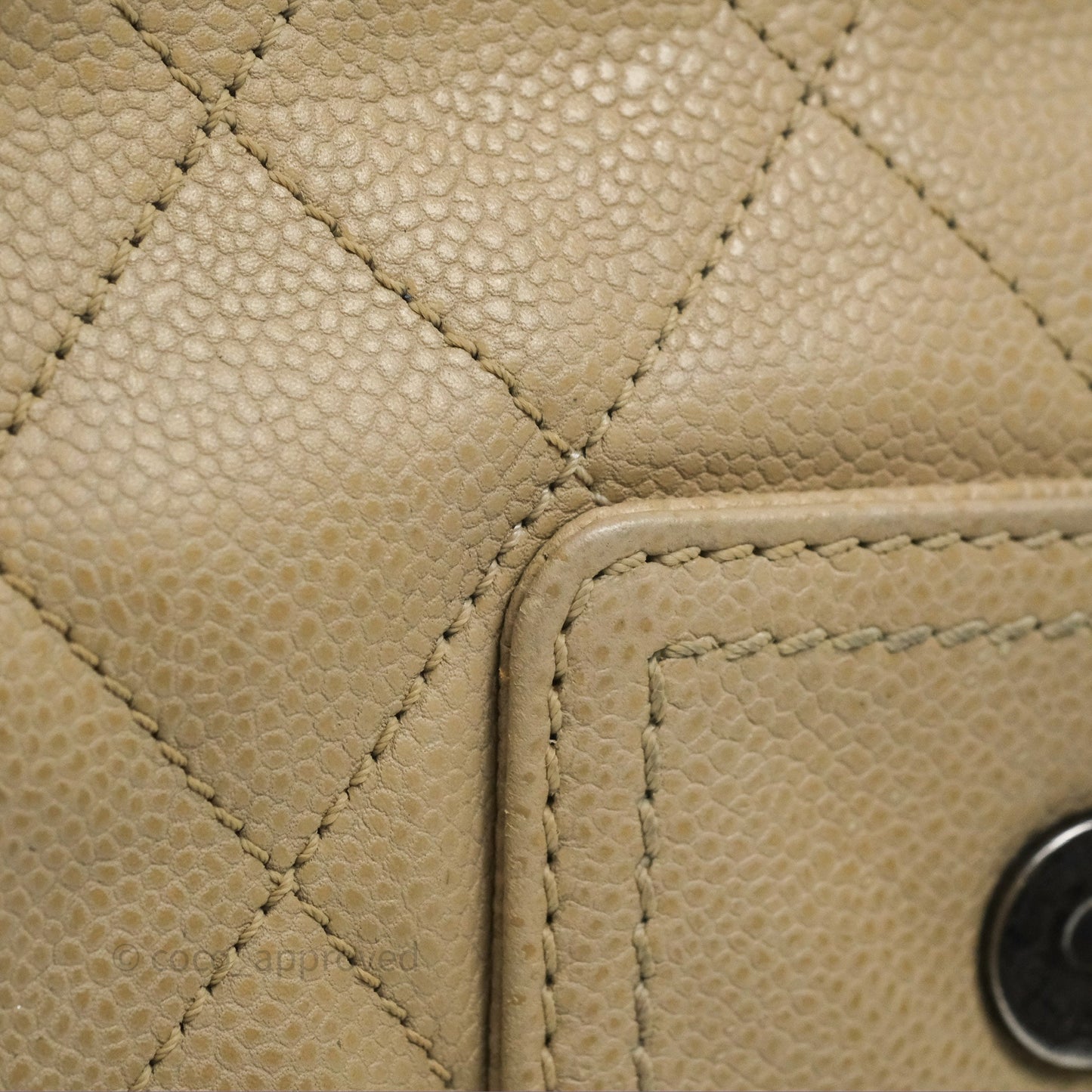 Chanel Quilted Coco Rider Hobo Bag Beige Caviar Ruthenium Hardware