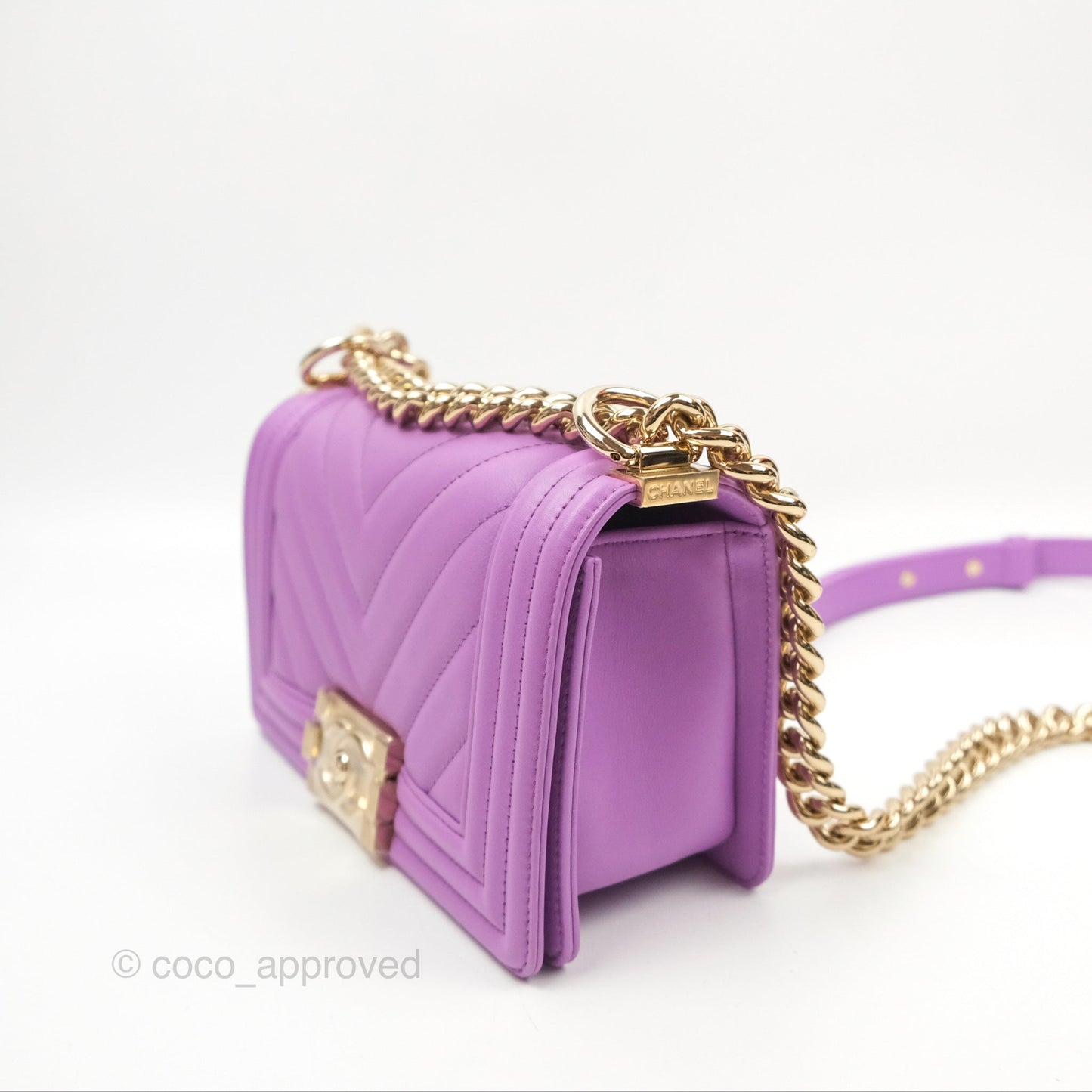 Chanel Chevron Small Boy Purple Calfskin Gold Hardwa