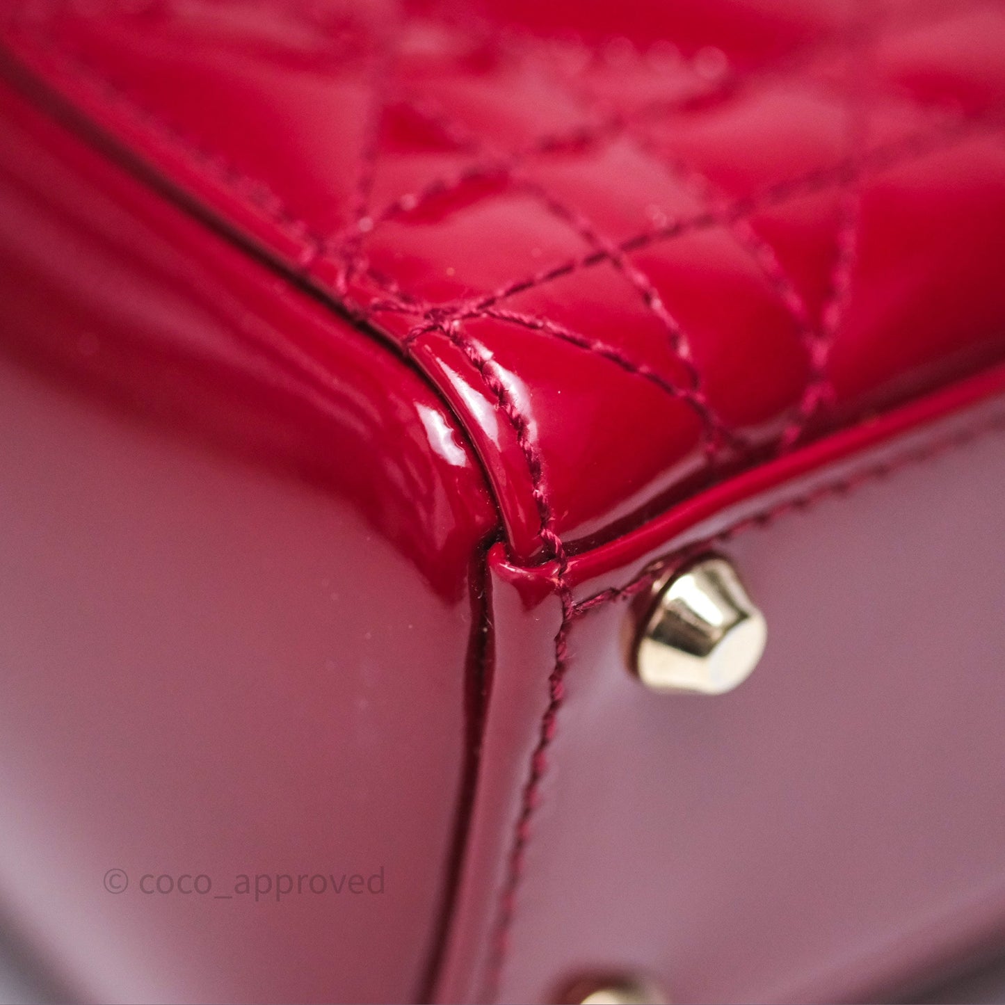 Christian Dior Mini Lady Dior Red Patent Cannage Gold Hardware