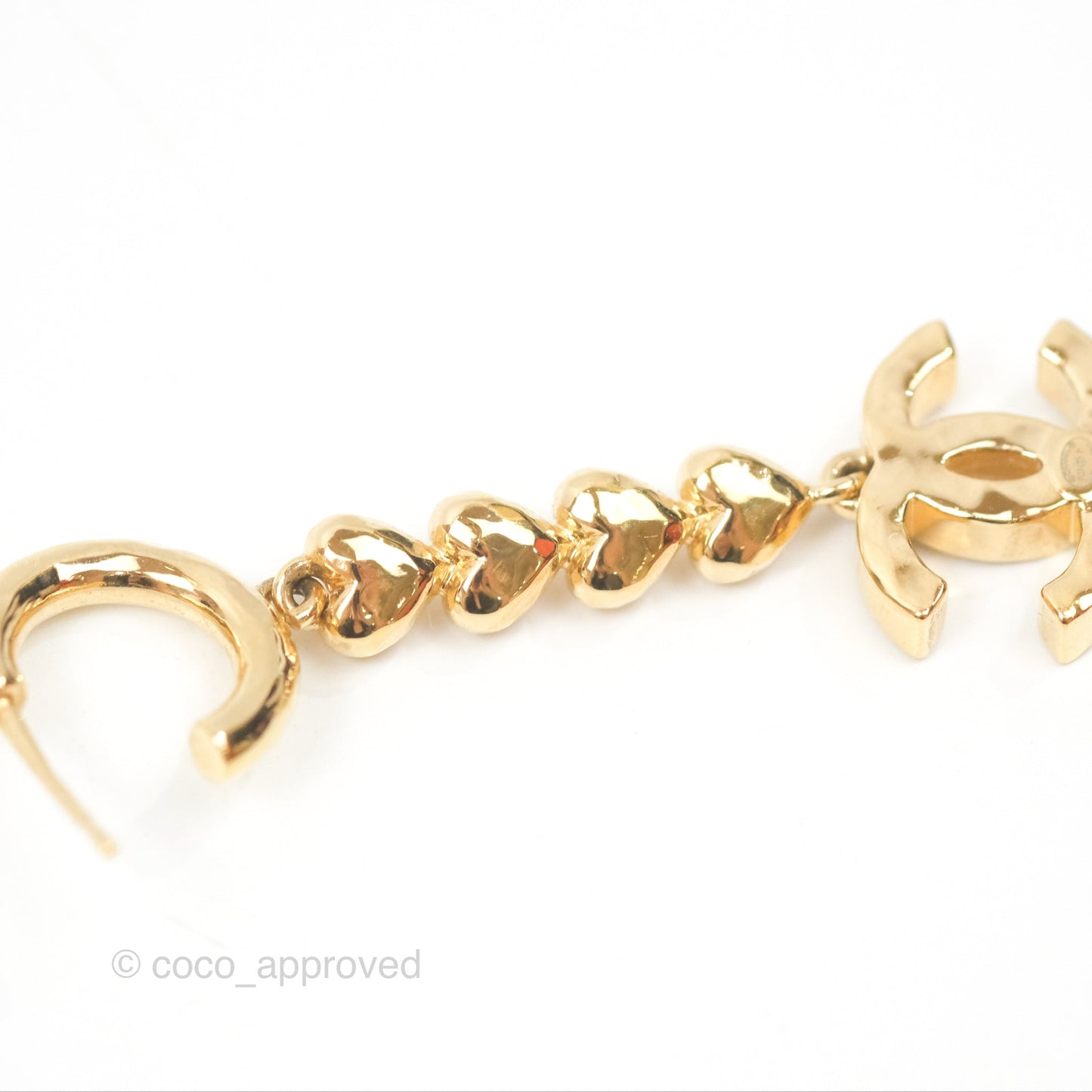 Chanel Crystal CC Heart Drop Earrings Gold Tone 23P