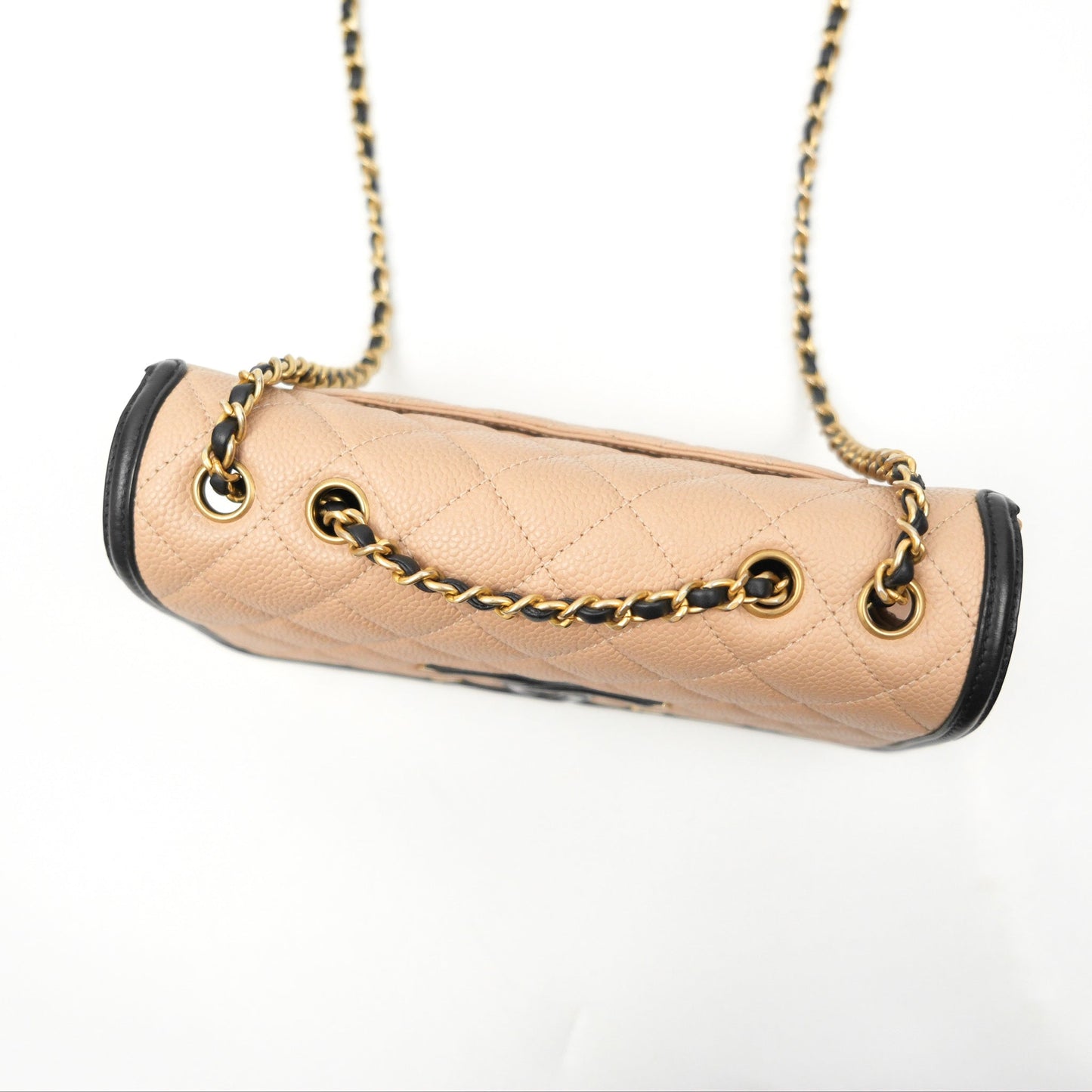 Chanel Quilted Small CC Filigree Flap Beige Black Caviar