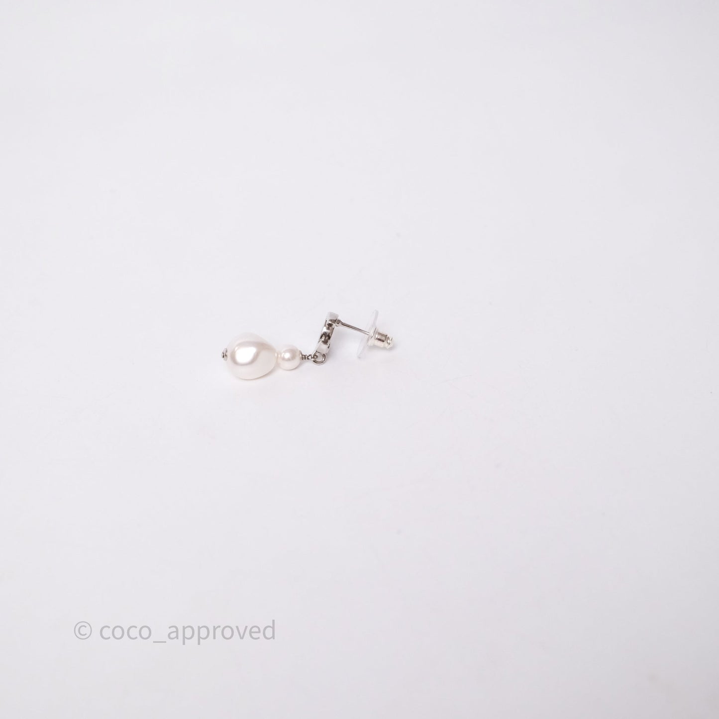 Chanel Drop CC Pearls Earrings Silver Tone 26S