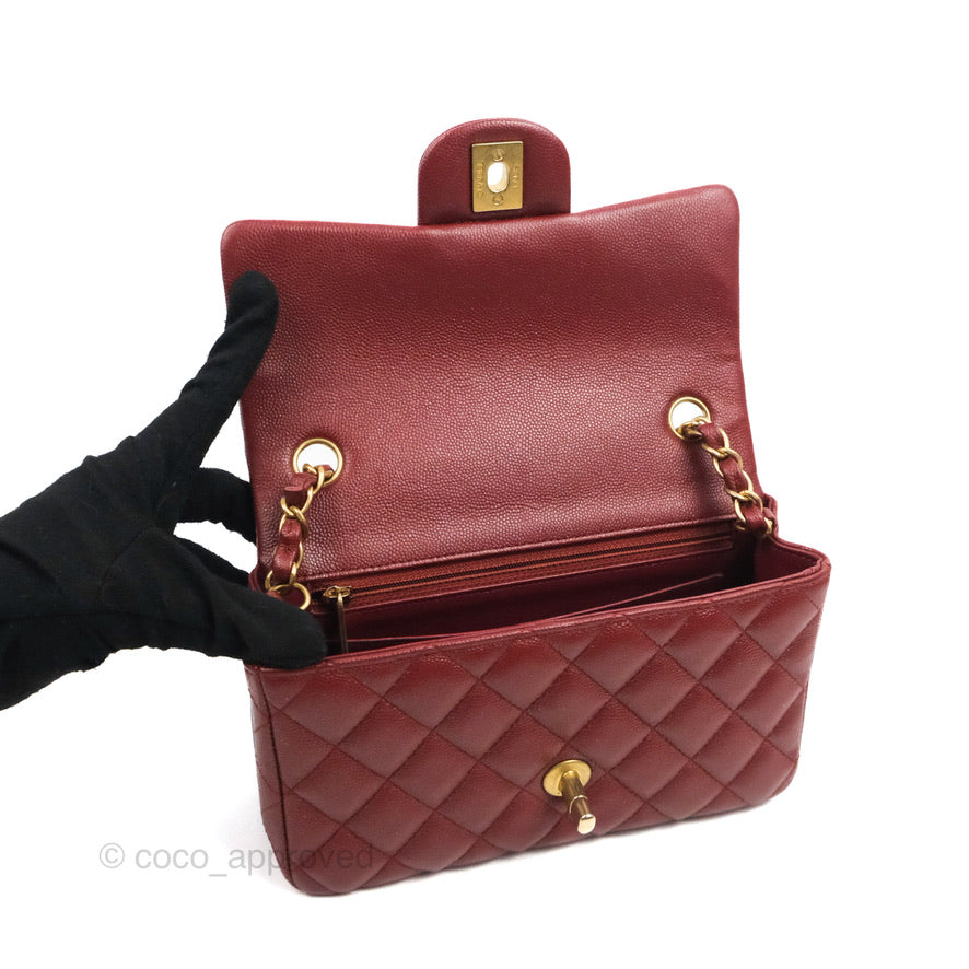 Chanel Classic Quilted Mini Rectangular Flap Iridescent Burgundy Caviar Aged Gold Hardware