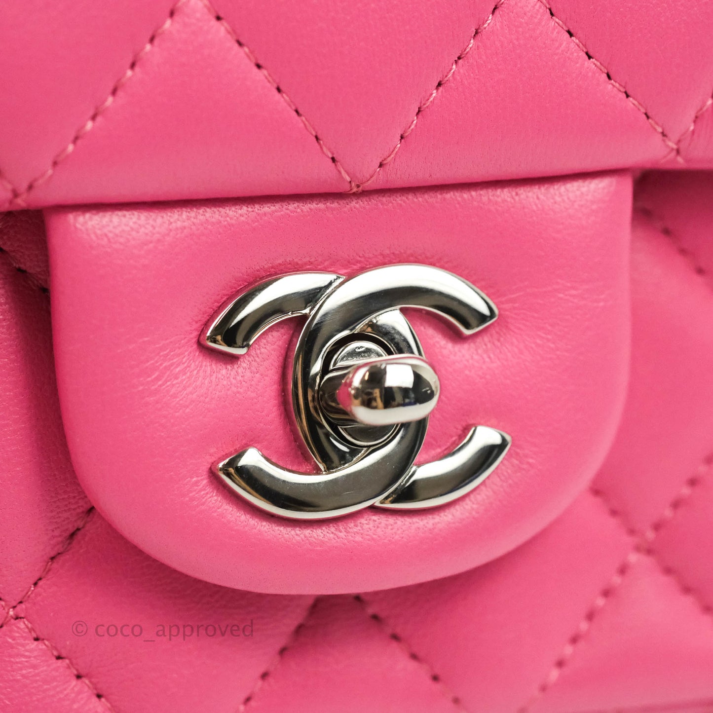 Chanel Classic Quilted Mini Square Flap Pink Lambskin Silver Hardware 19C