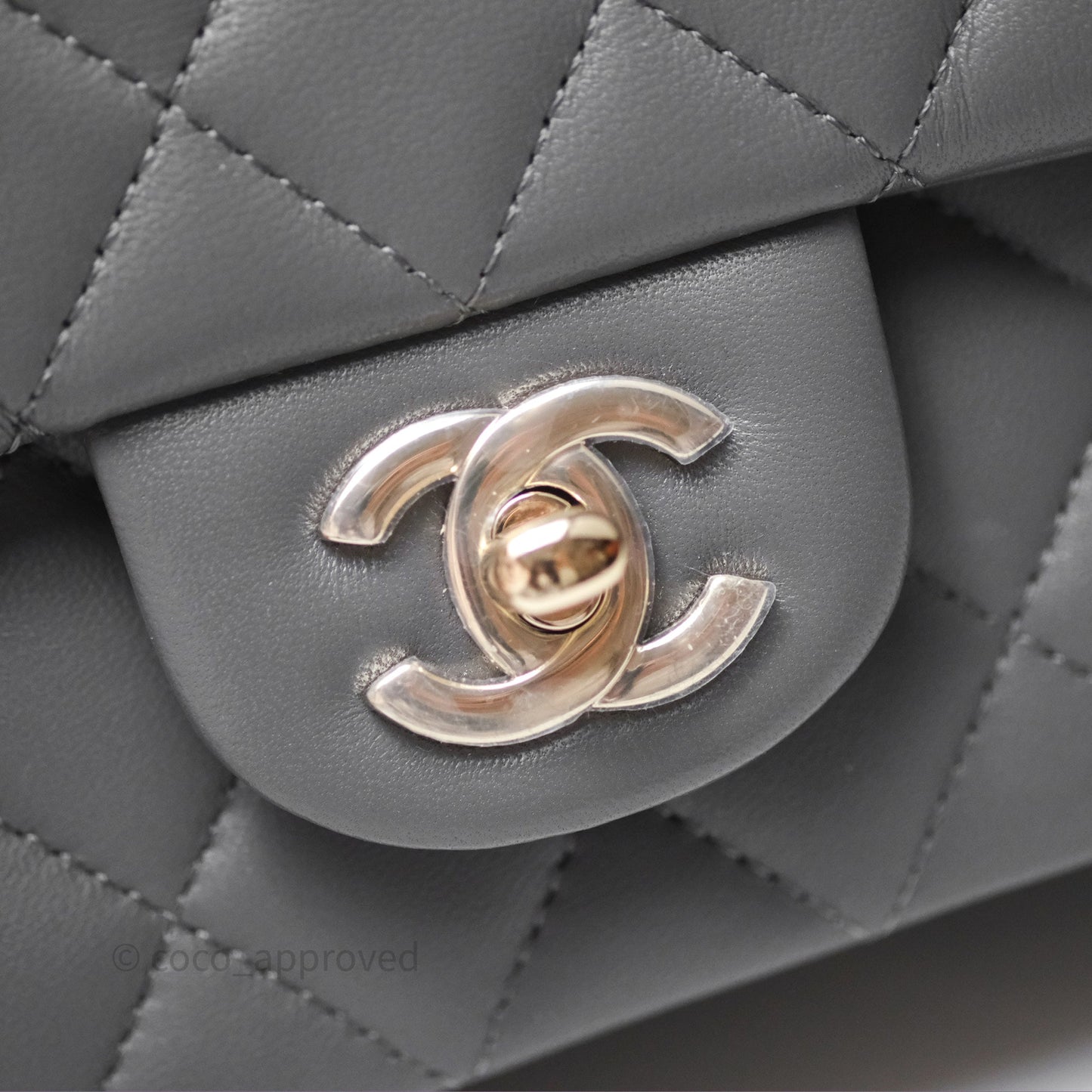 Chanel Top Handle Mini Rectangular Flap Grey Lambskin Gold Hardware