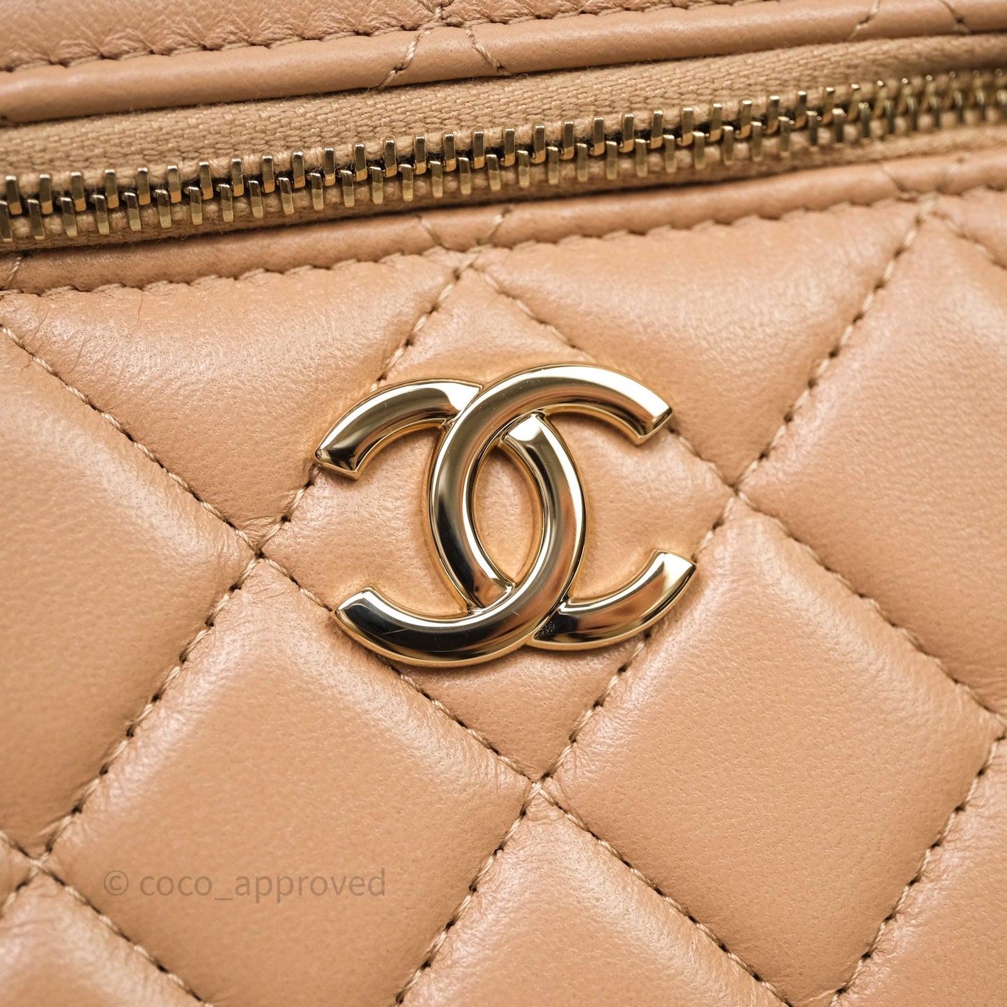 Chanel Top Handle Vanity With Chain Beige Lambskin Aged Gold Hardware