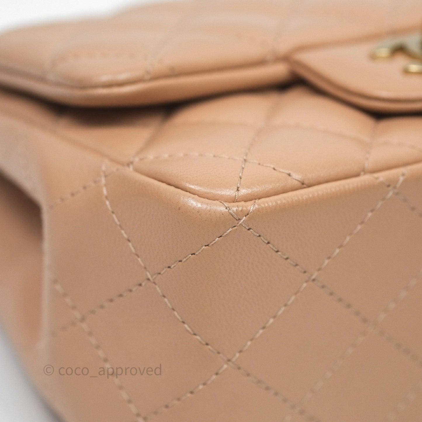 Chanel Mini Square Flap Quilted Beige Lambskin Gold Hardware