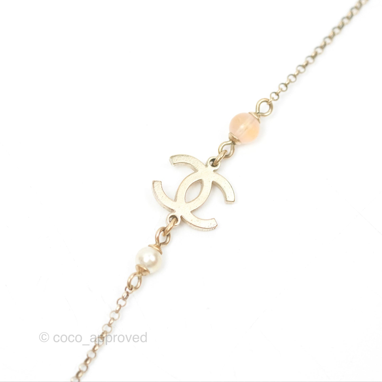 Chanel Heart Pearl CC Necklace Gold Tone 21B