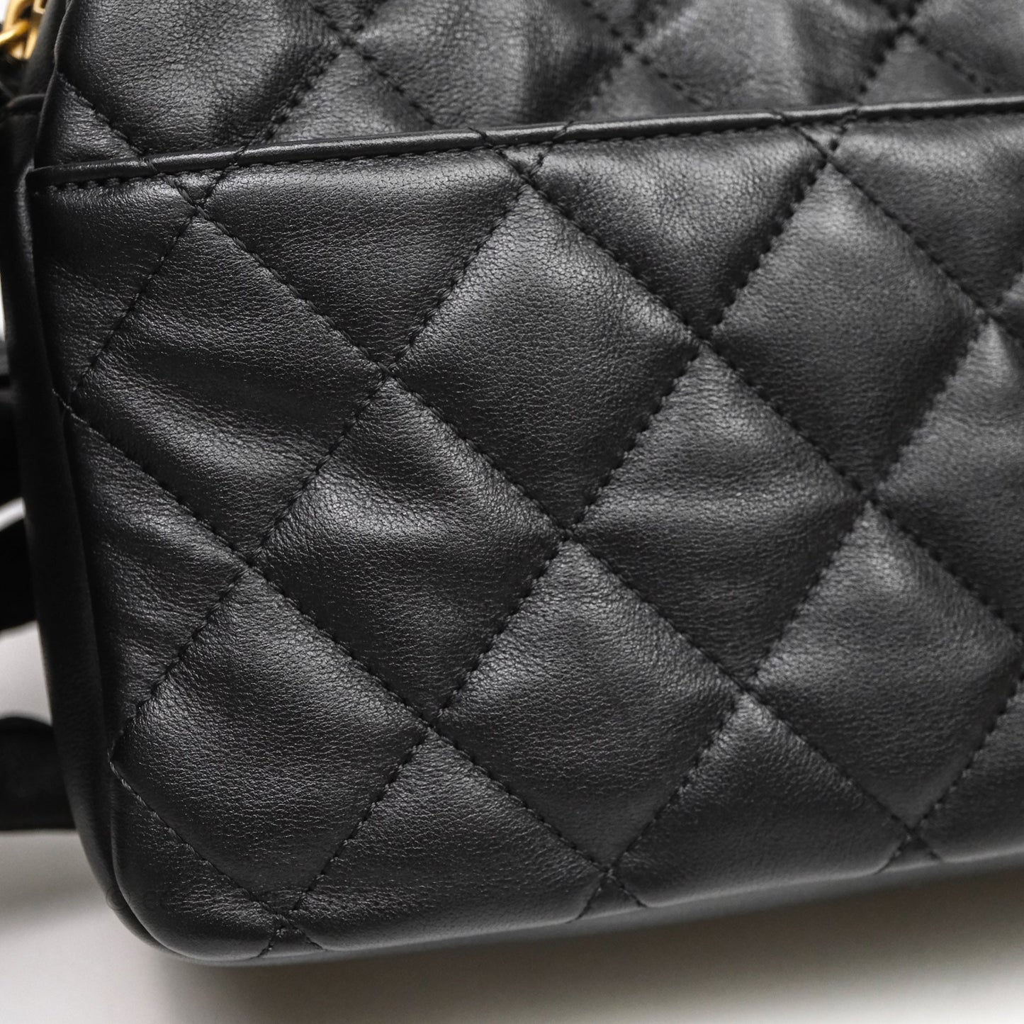 Chanel Small Camera Case Quilted Black Calfskin Aged Gold Hardware 22C