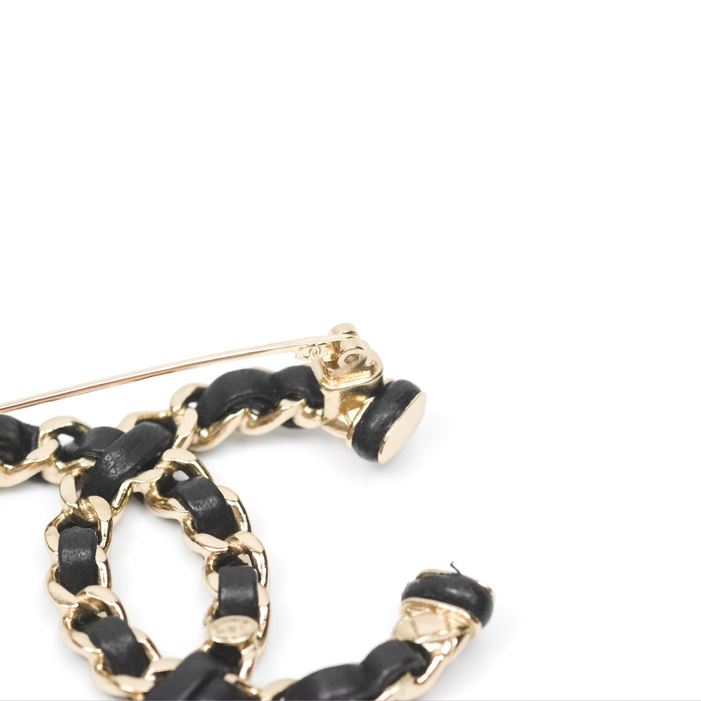 Chanel CC Black Lambskin Brooch in Gold Tone 21S