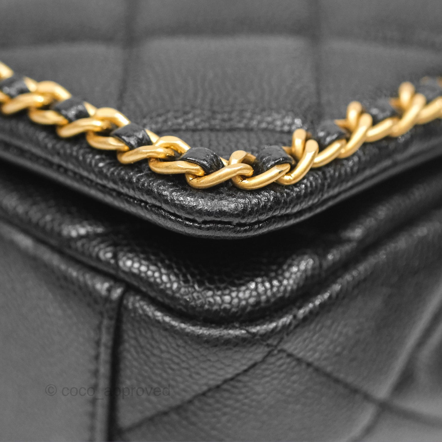 Chanel Chain Around Flap Bag Black Caviar Aged Gold Hardware 22B
