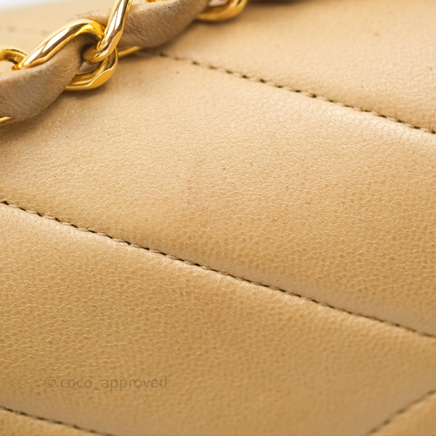 Chanel Vintage Medium Flap Chevron Beige Lambskin 24K Gold Hardware