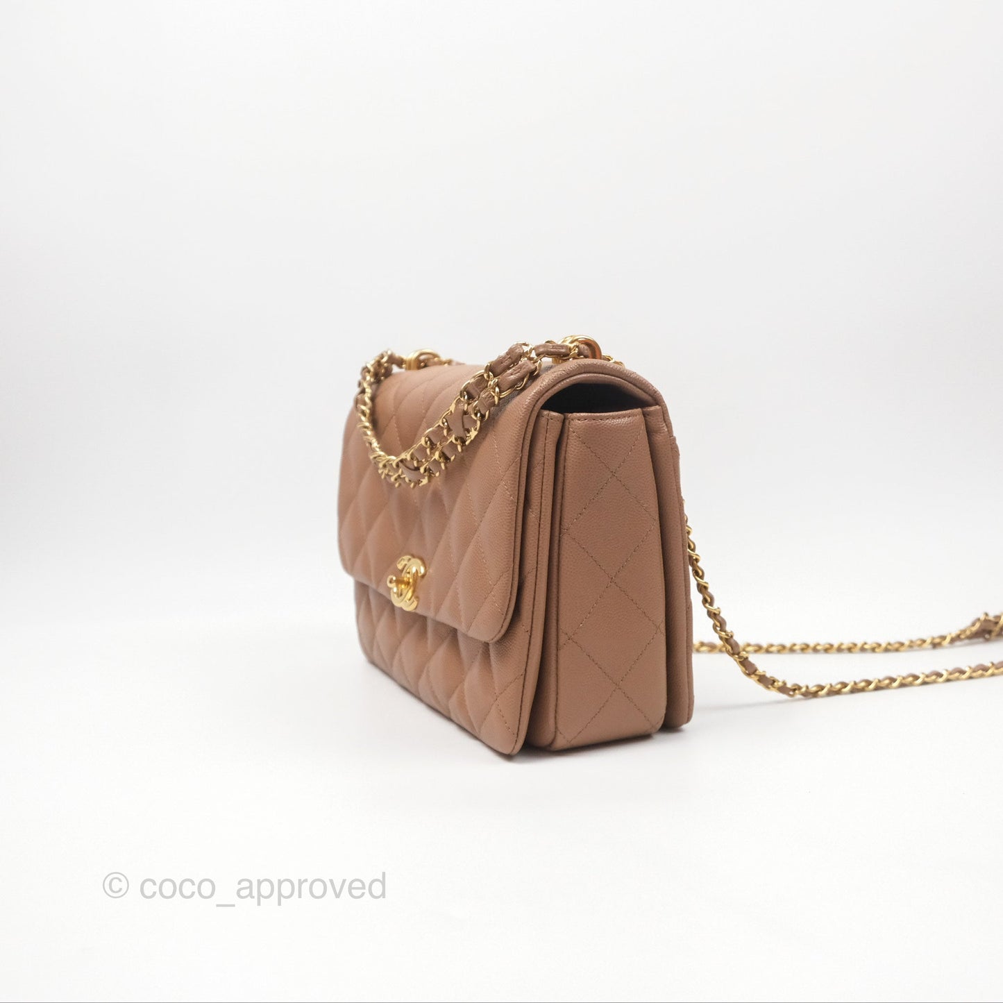 Chanel Coco First Dark Beige Flap Bag Caviar Gold Hardware 22K