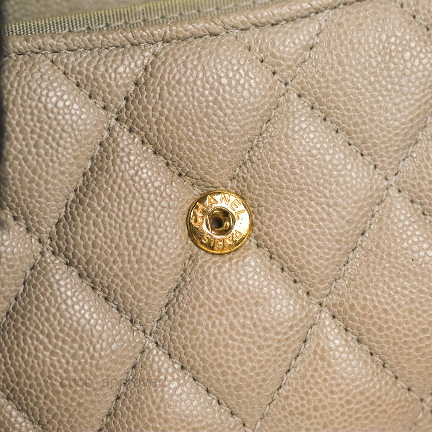 Chanel Quilted Boy Flap Card Holder Taupe Grey Caviar Aged Gold Hardware