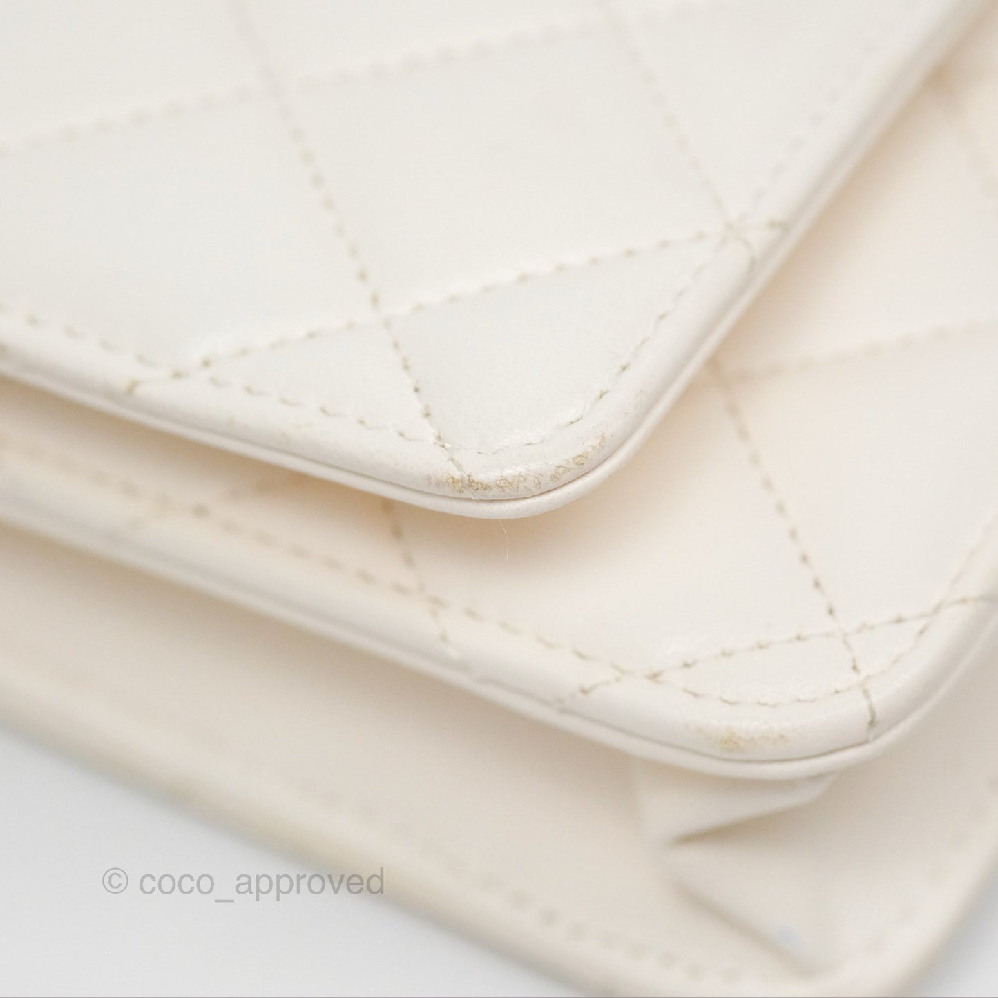 Chanel Quilted Wallet on Chain WOC Coco Heart Chain White Lambskin Aged Gold Hardware 22K