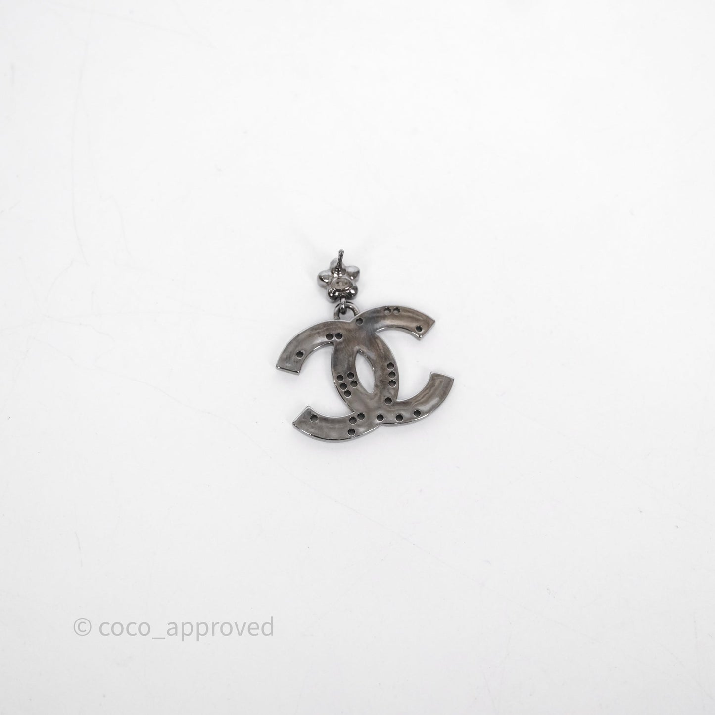 Chanel Gunmetal Star Crystal CC Dangle Earrings 24K