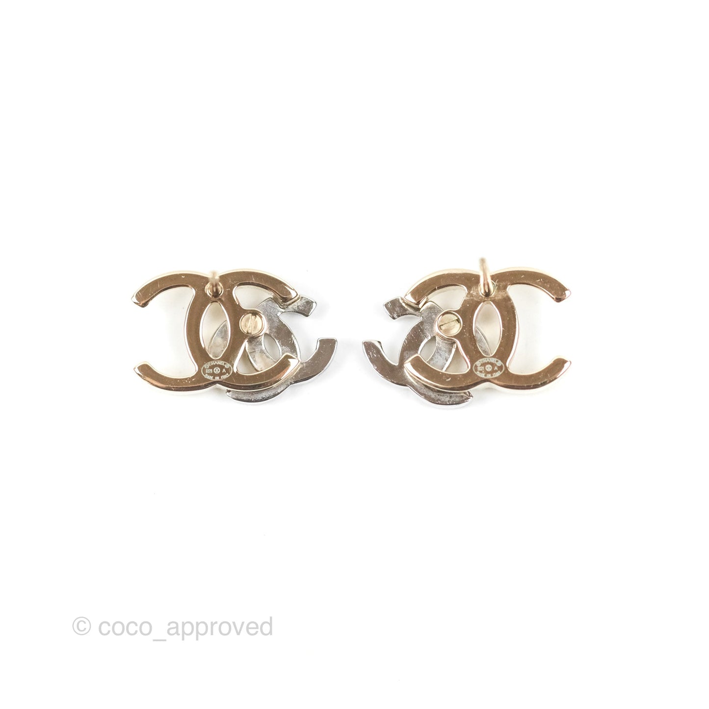 Chanel Double Crystal CC Earrings Silver & Gold Tone 21A