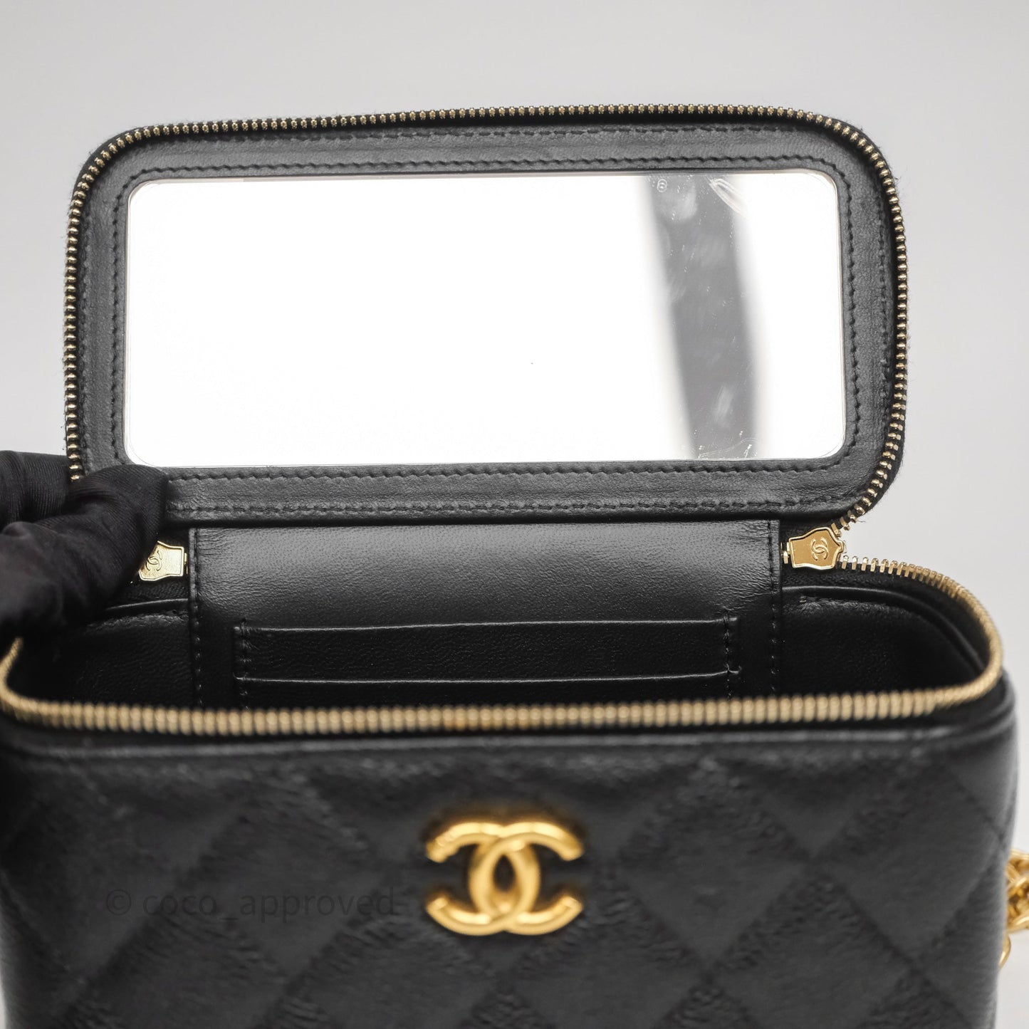 Chanel Vanity with Heart Adjustable Chain Black Caviar Aged Gold Hardware