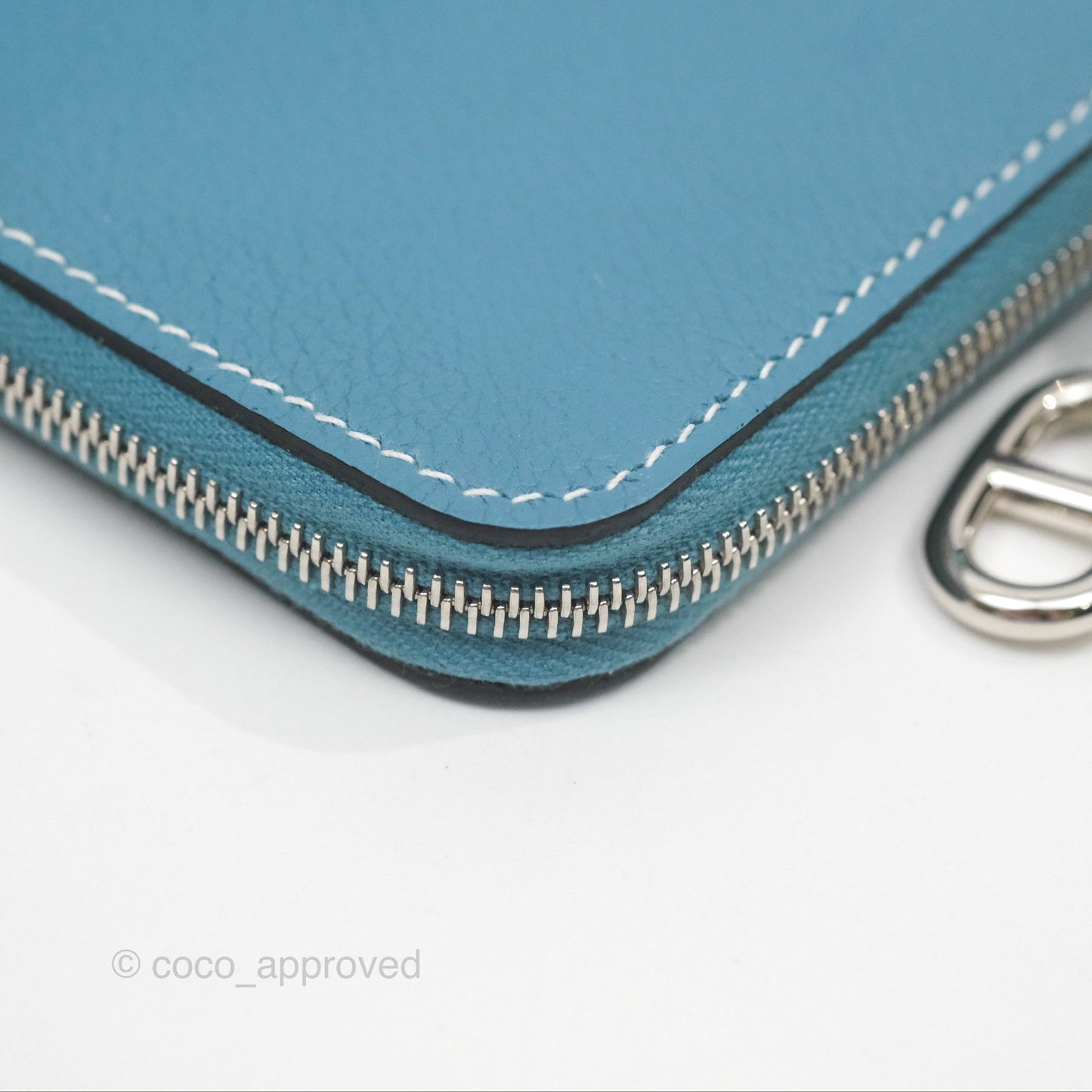 Hermès Zipengo Chaine d'Ancre Compact Card Holder Blue Jean 75 Evercolor Palladium Hardware