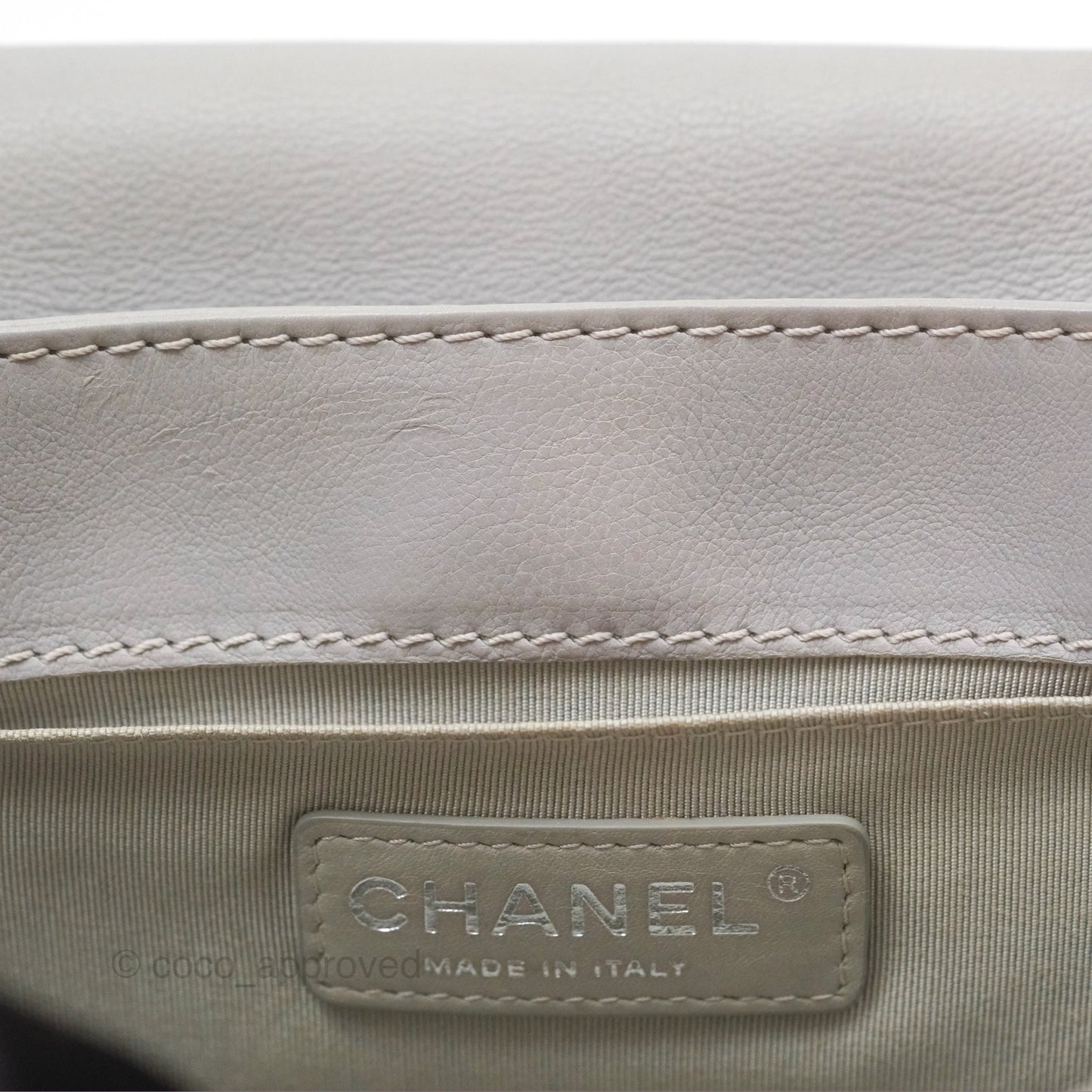 Chanel Medium Boy Reverso Flap Light Grey Calfskin Ruthenium Hardware