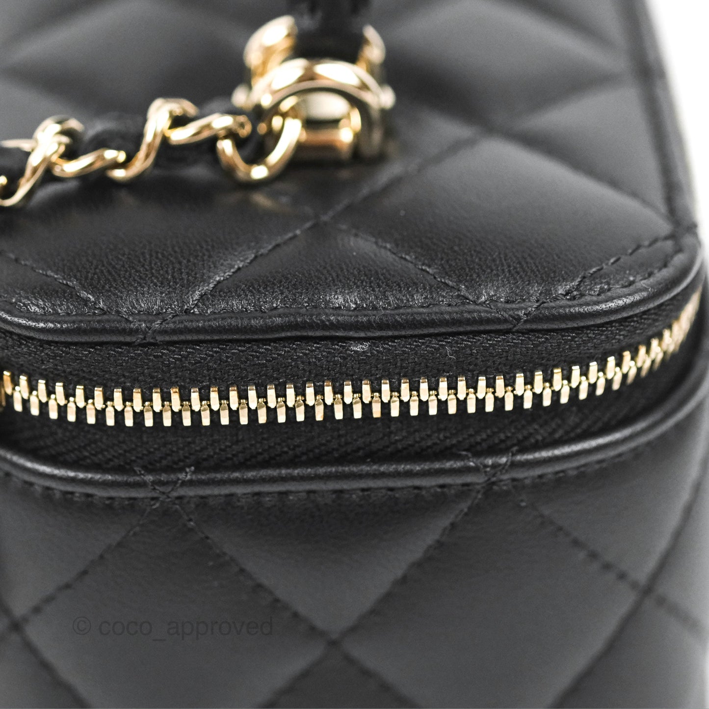 Chanel Vanity Rectangular Top Handle Black Lambskin Gold Hardware