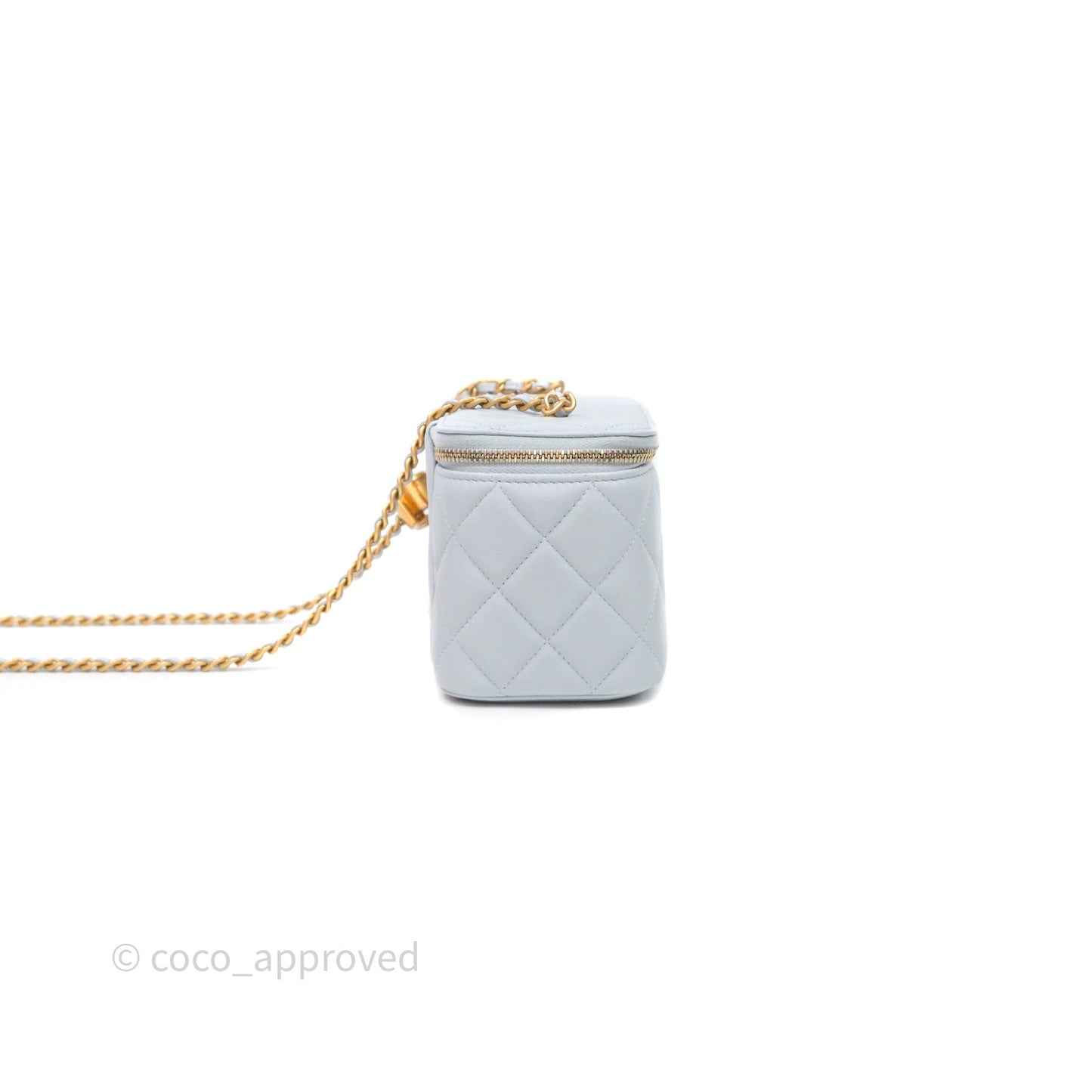 Chanel Vanity with Adjustable Chain Blue Lambskin Aged Gold Hardware
