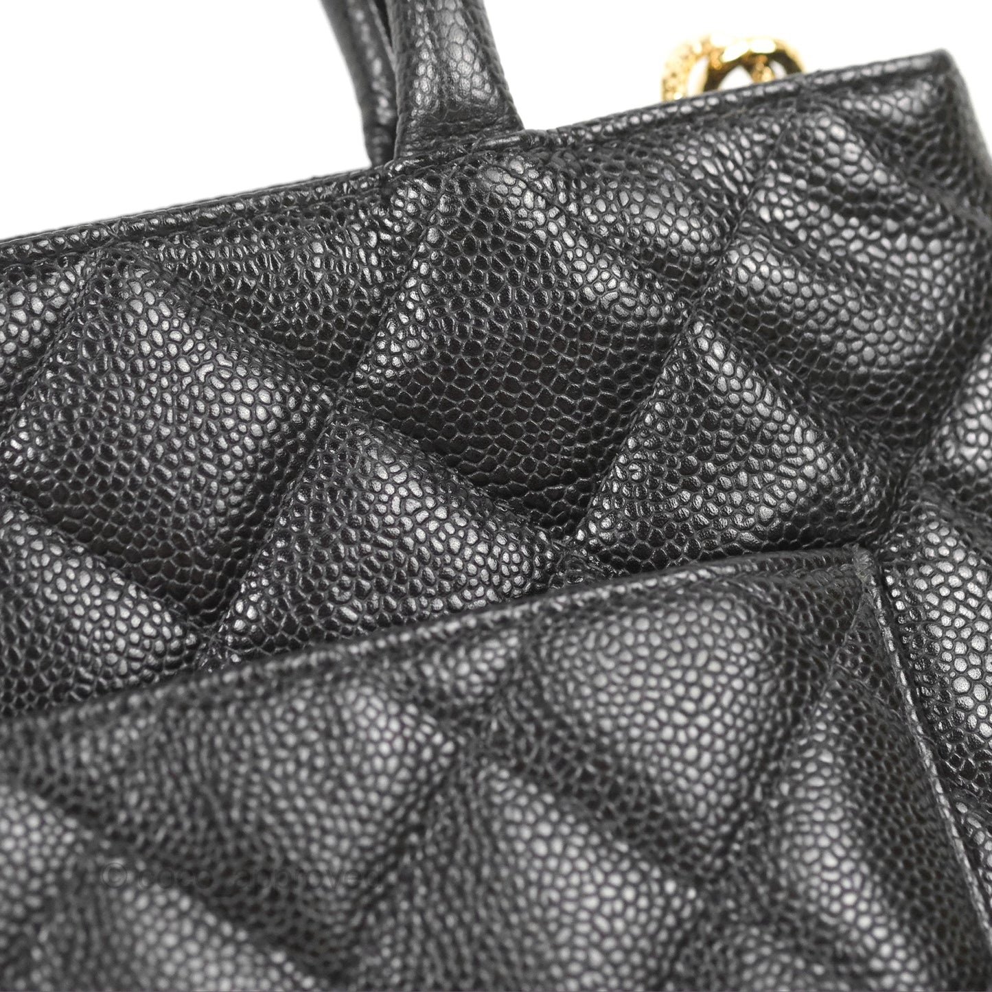 Chanel Vintage Medallion CC Black Caviar Tote Bag Gold Hardware