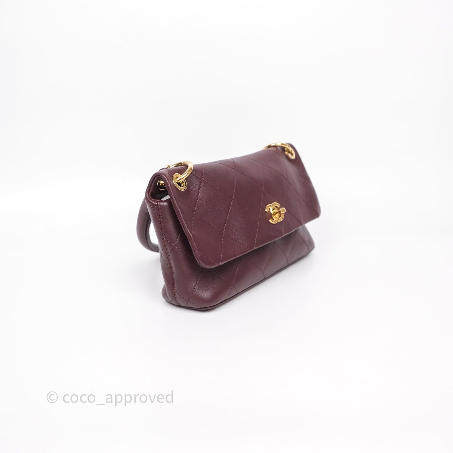 Chanel Quilted Shoulder Flap Bag Red Burgundy Lambskin Gold Hardware