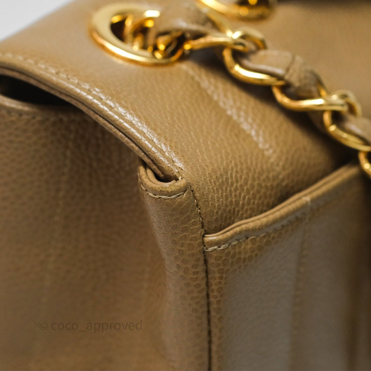 Chanel Vintage Vertical Quilted Jumbo Single Flap Beige Caviar 24K Gold Hardware