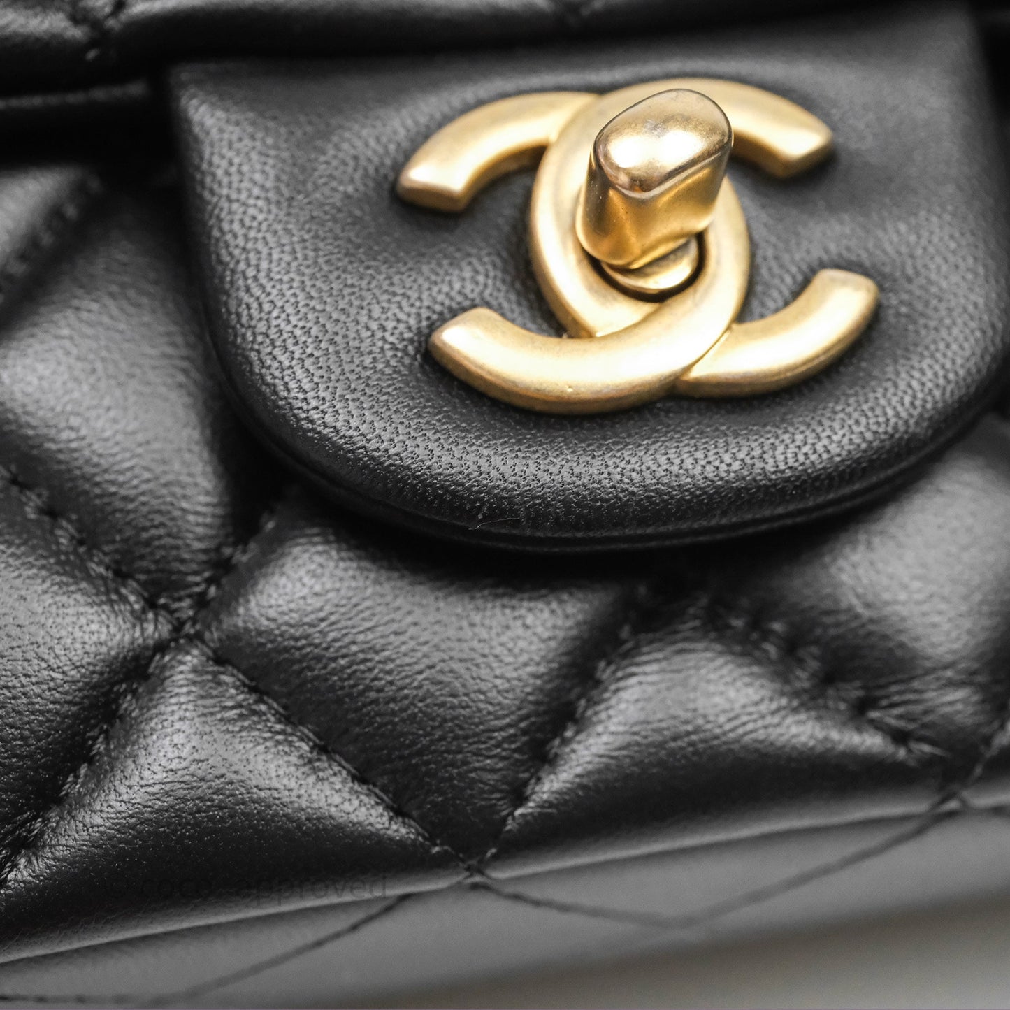 Chanel Metal Top Handle Mini Rectangular Flap Bag Black Lambskin Aged Gold Hardware