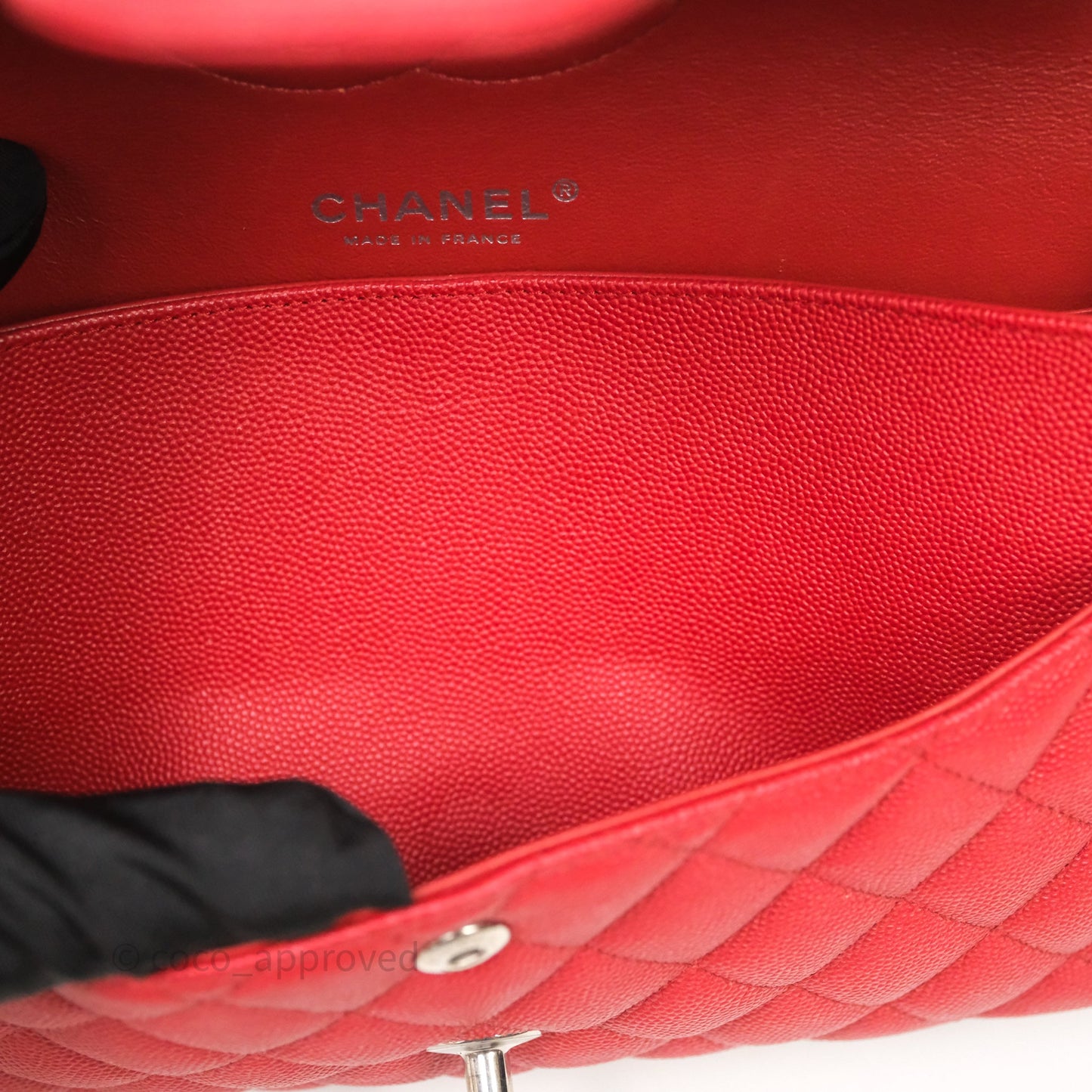 Chanel Classic M/L Medium Flap Quilted Red Caviar Silver Hardware