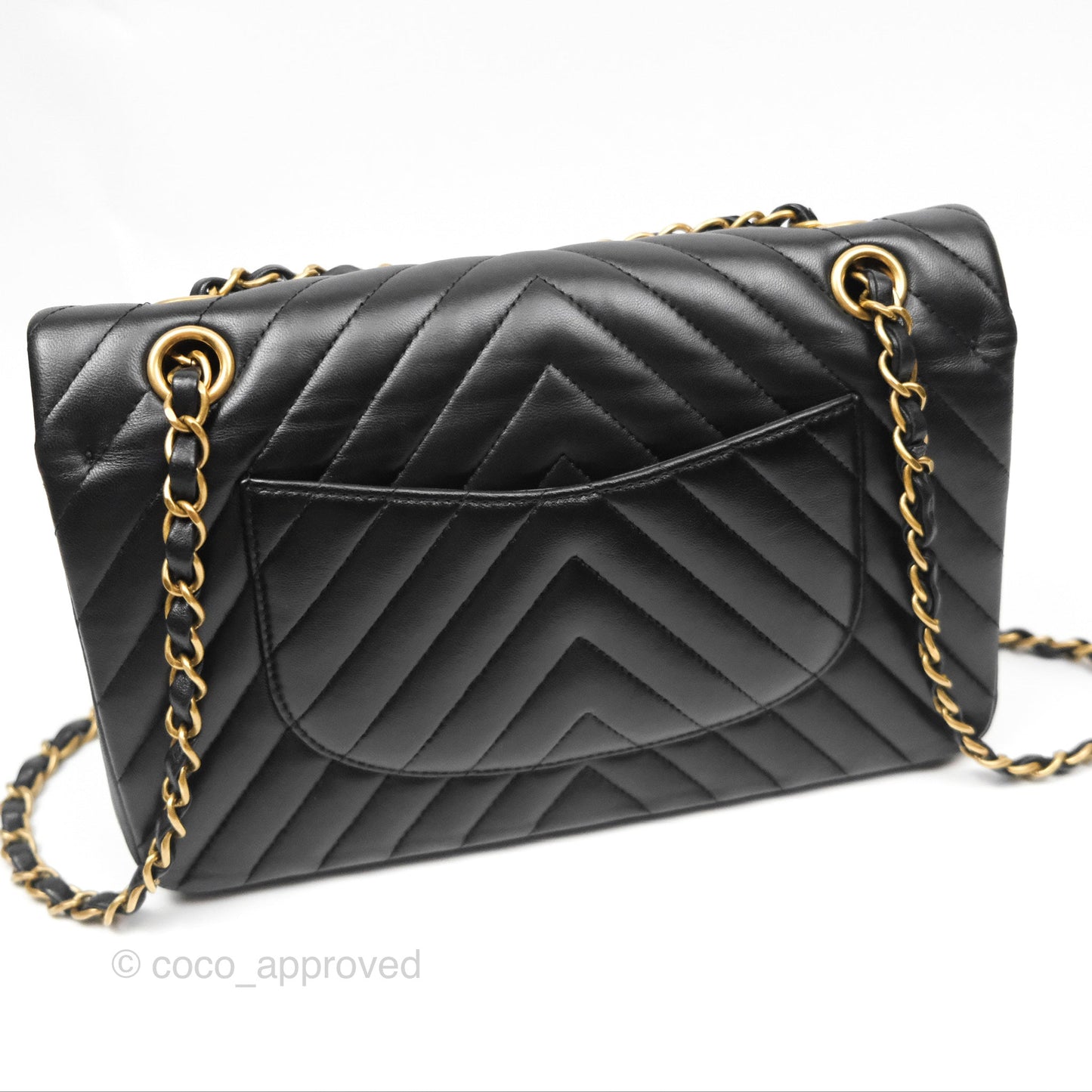 Chanel Classic M/L Medium Flap Chevron Black Lambskin Gold Hardware