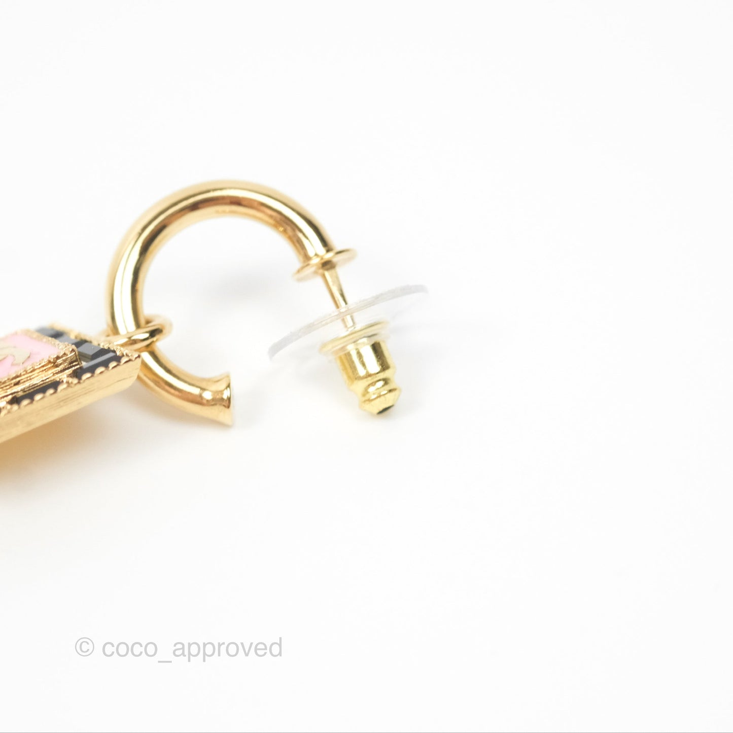 Chanel Square Pink CC Hoop Earrings Gold Tone 24S