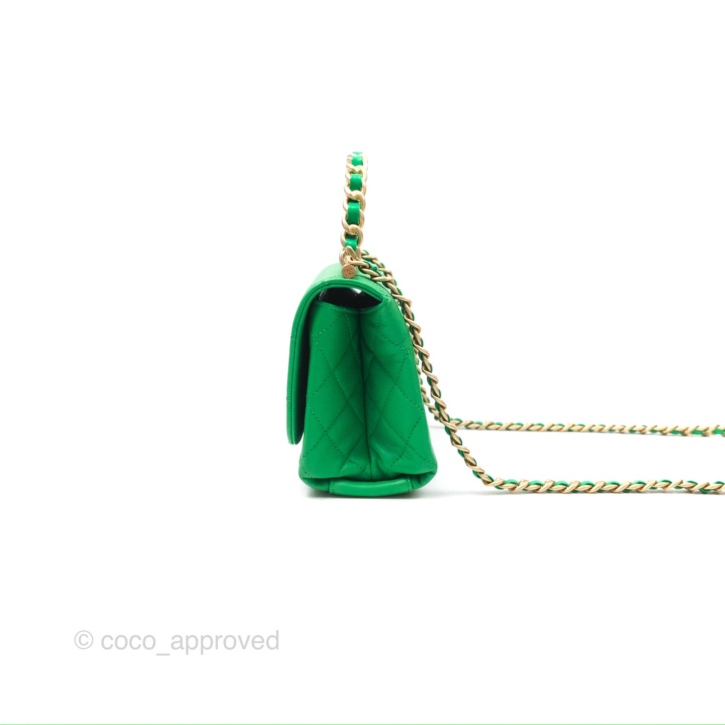 Chanel CC Quilted Flap Bag With Top Handle Green Calfskin Gold Hardware