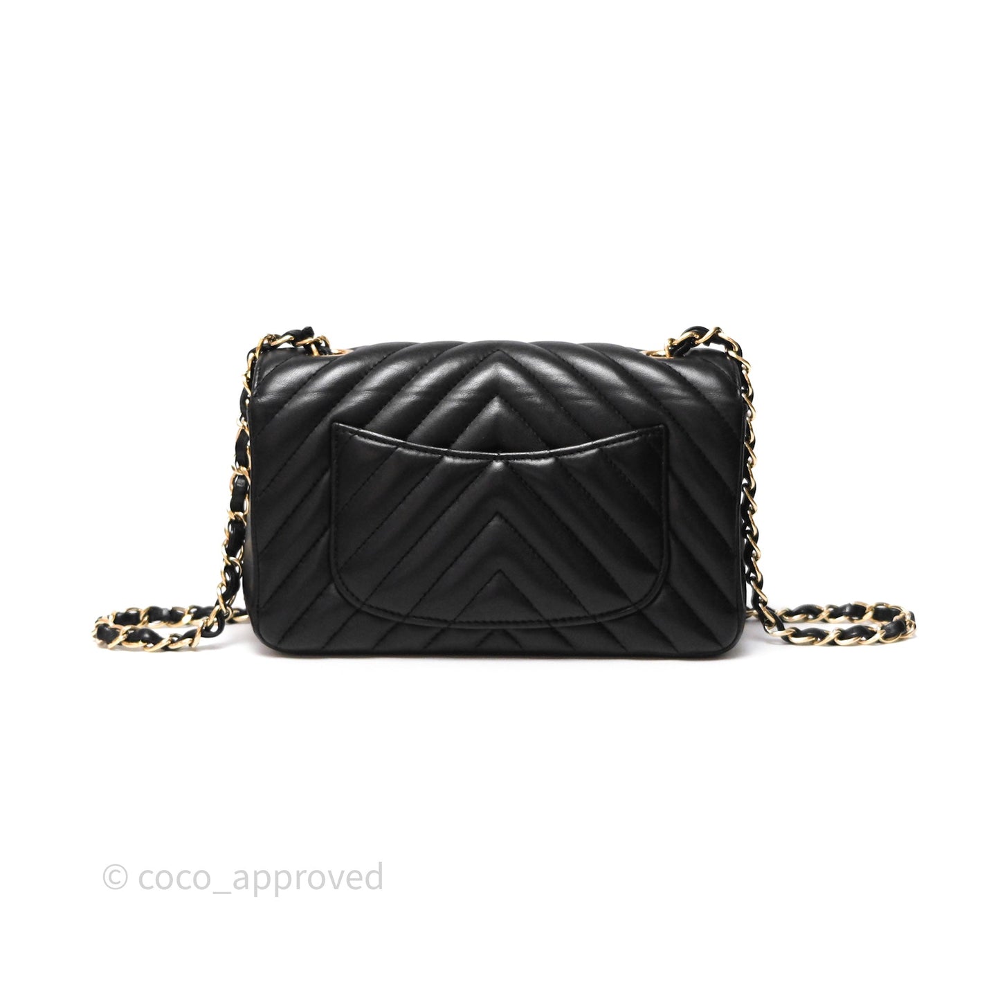 Chanel Mini Rectangular Chevron Black Lambskin Gold Hardware
