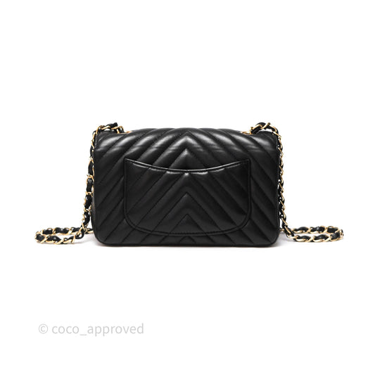 Chanel Mini Rectangular Chevron Black Lambskin Gold Hardware
