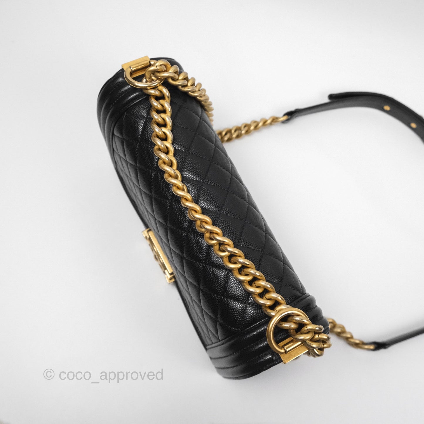 Chanel Medium Boy Quilted Black Caviar Aged Gold Hardware